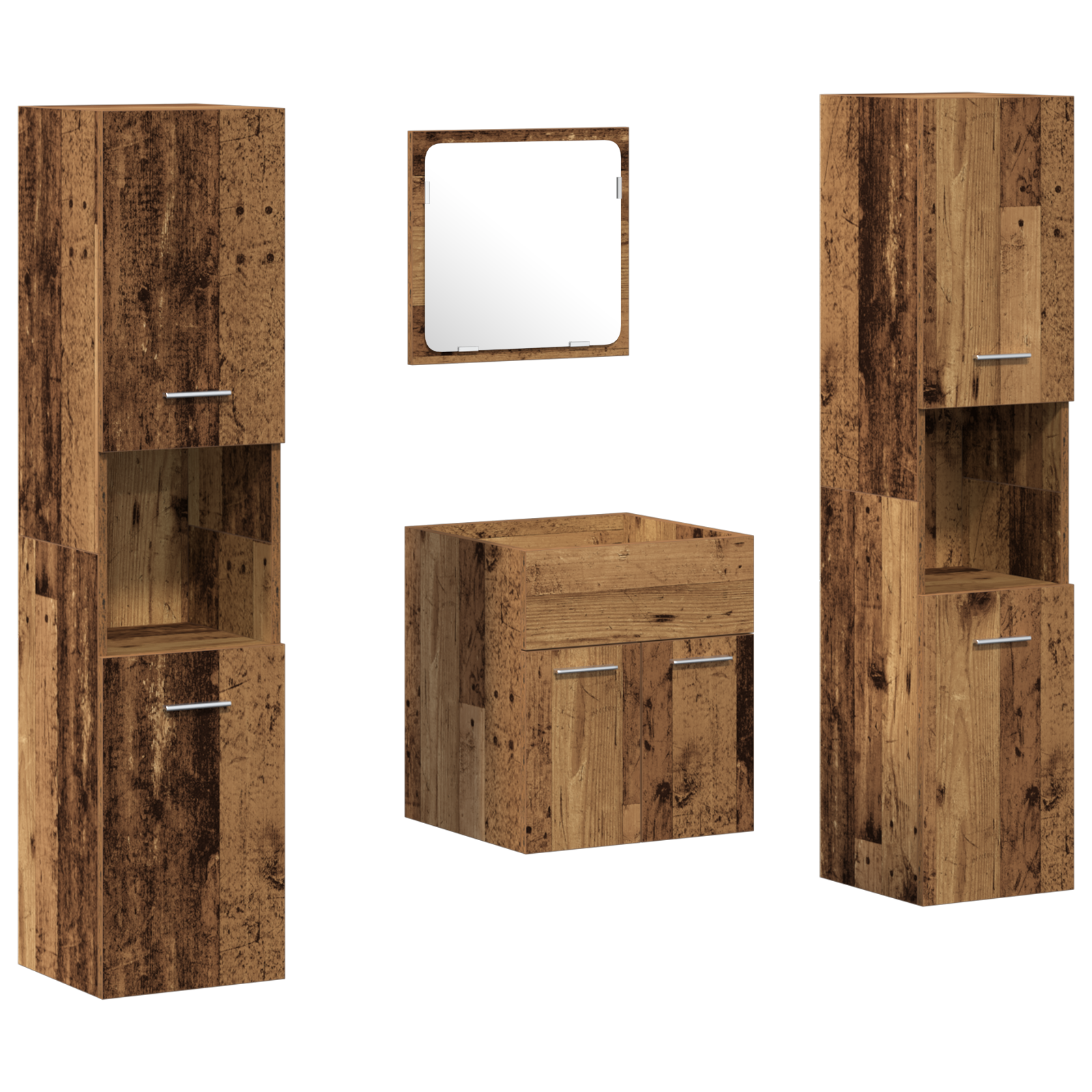4 Piece Bathroom Furniture Set - Old Wood Engineered Wood - Image 2