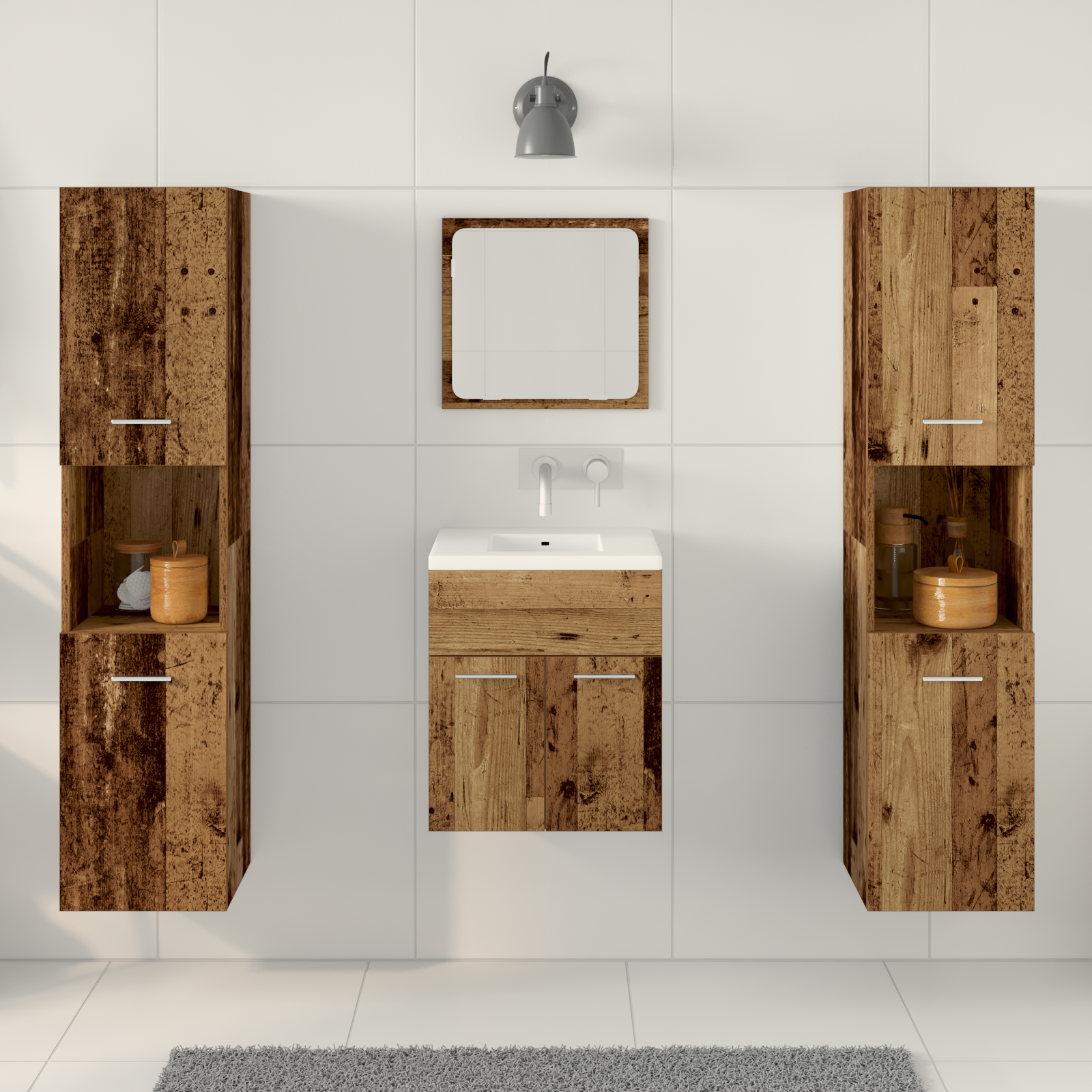 4 Piece Bathroom Furniture Set - Old Wood Engineered Wood - Image 4