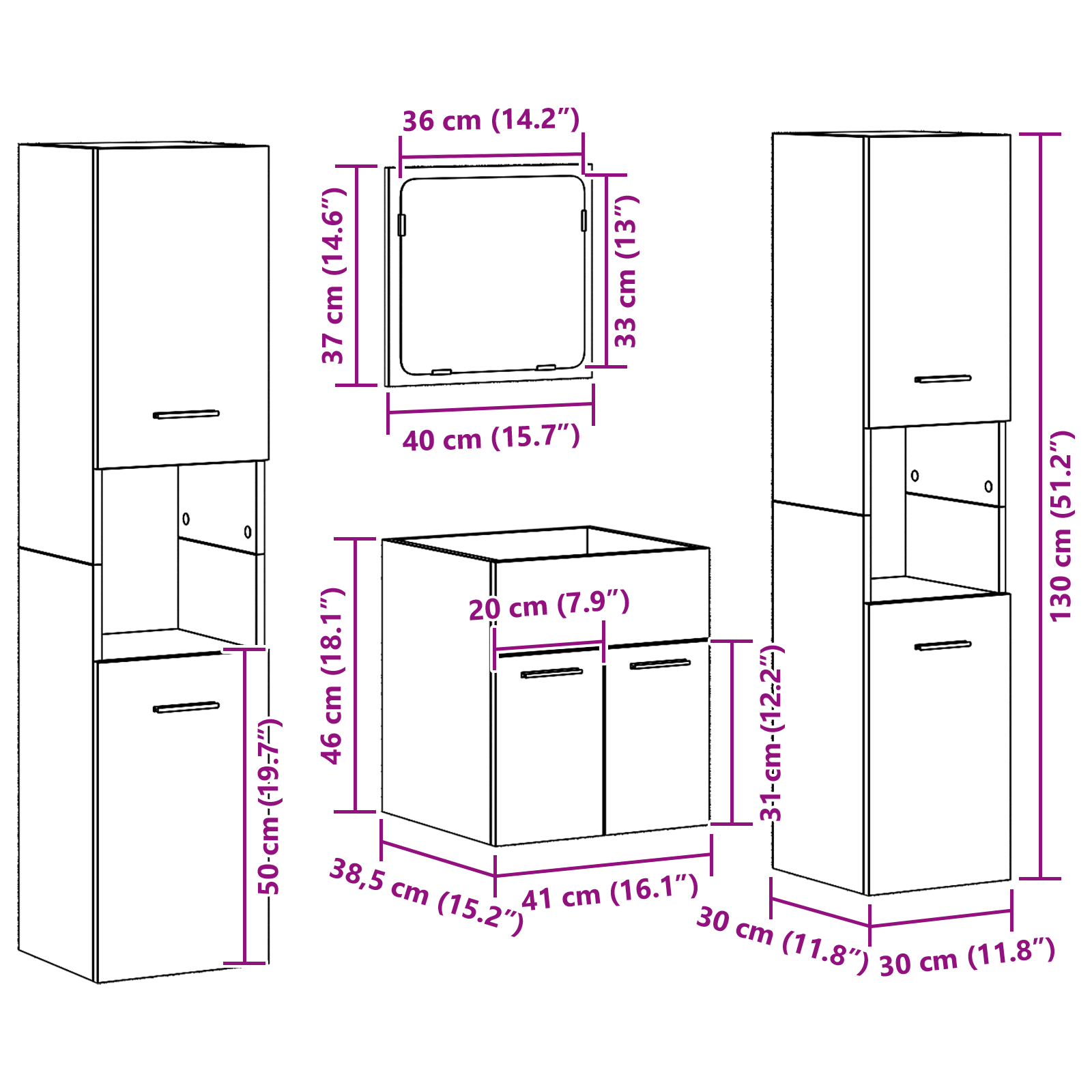 4 Piece Bathroom Furniture Set - Old Wood Engineered Wood - Image 11