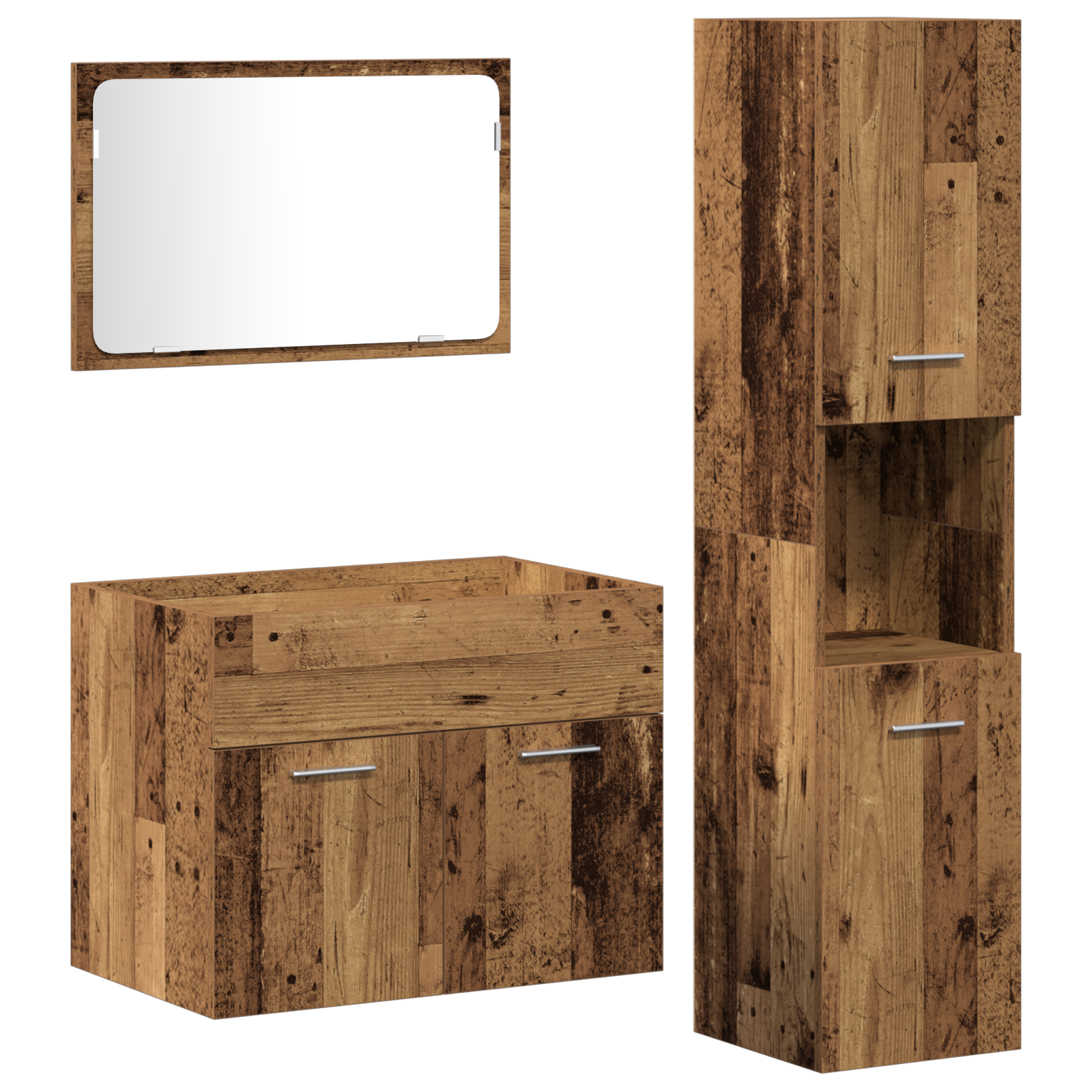 3 Piece Bathroom Furniture Set Old Wood Engineered Wood - Image 2