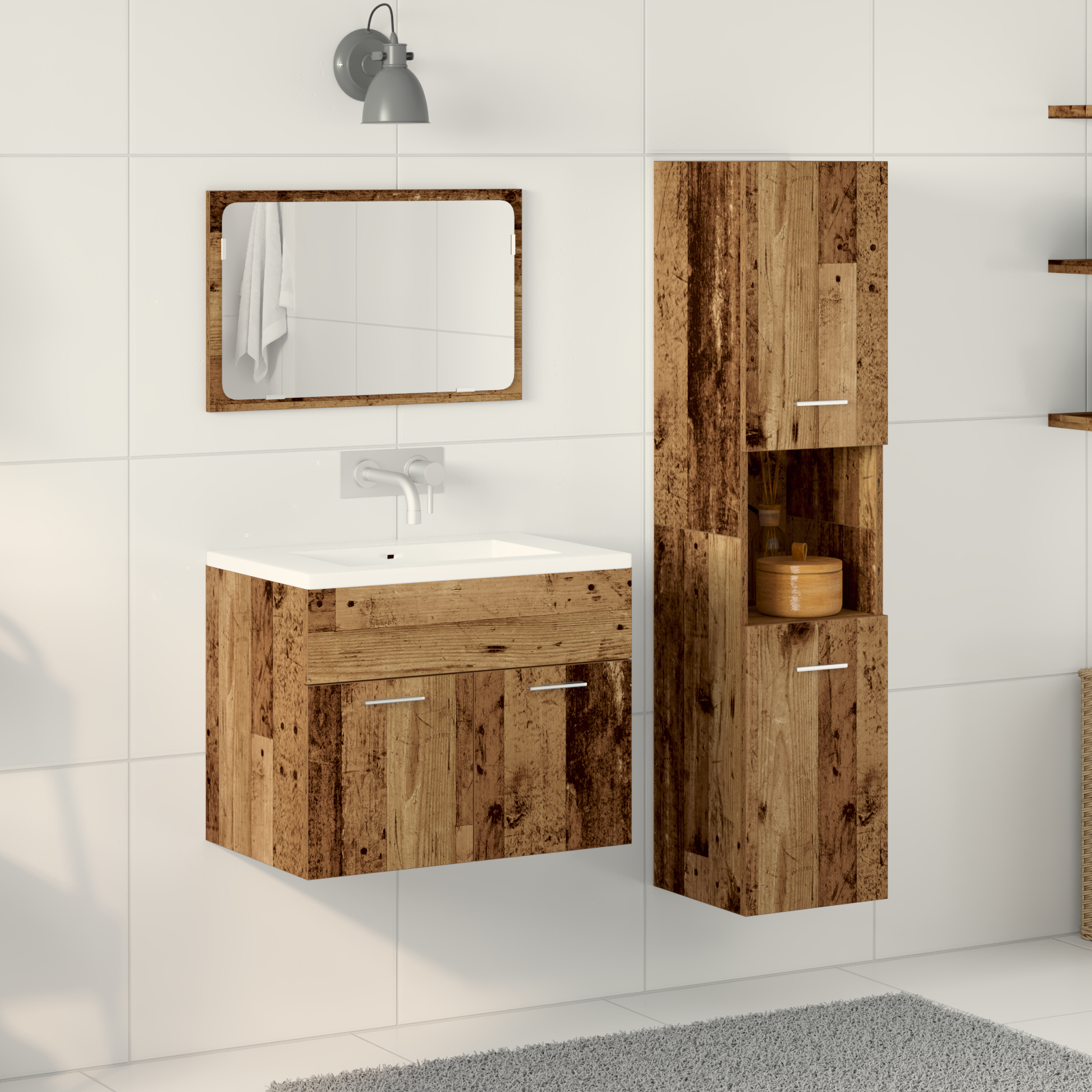 3 Piece Bathroom Furniture Set Old Wood Engineered Wood