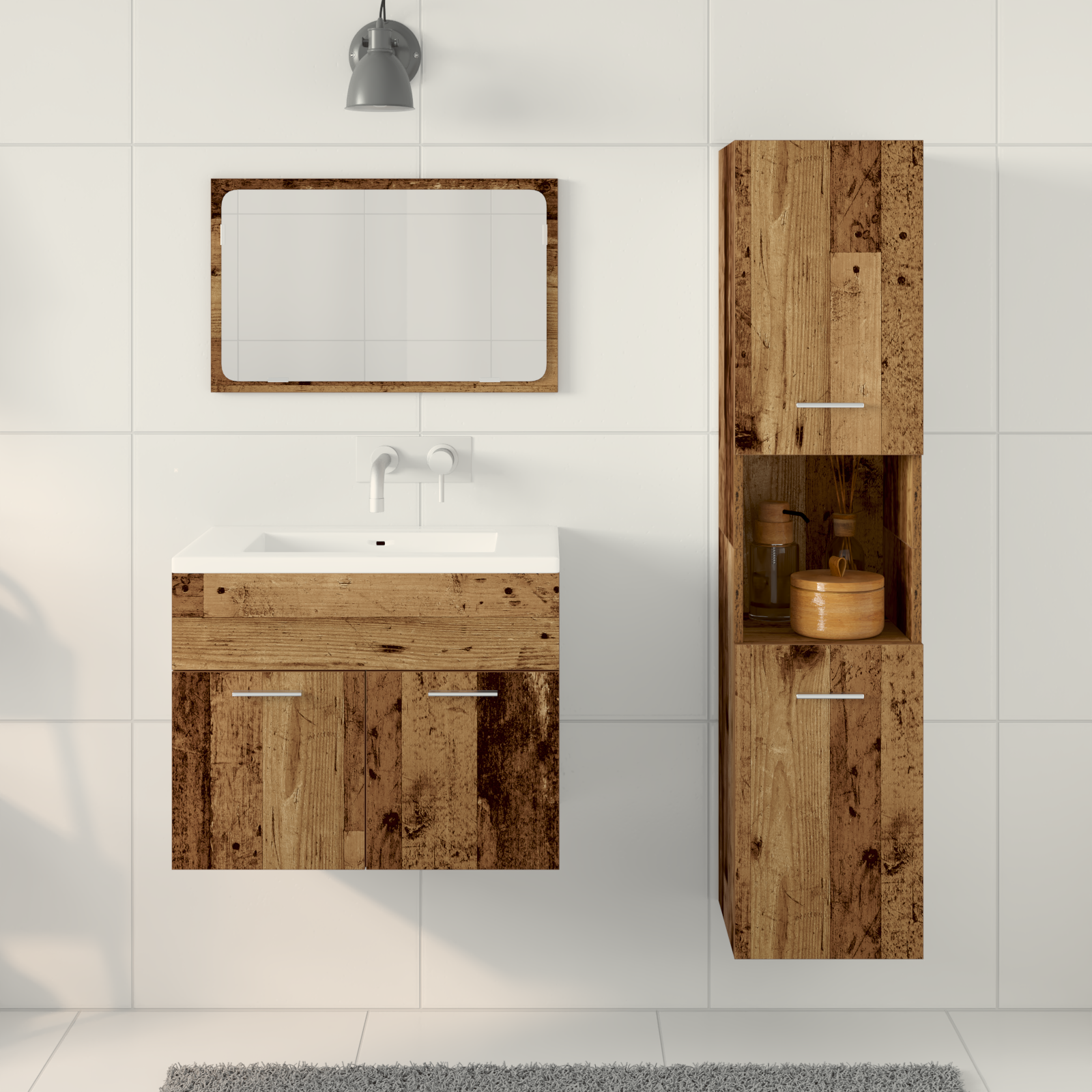3 Piece Bathroom Furniture Set Old Wood Engineered Wood - Image 4