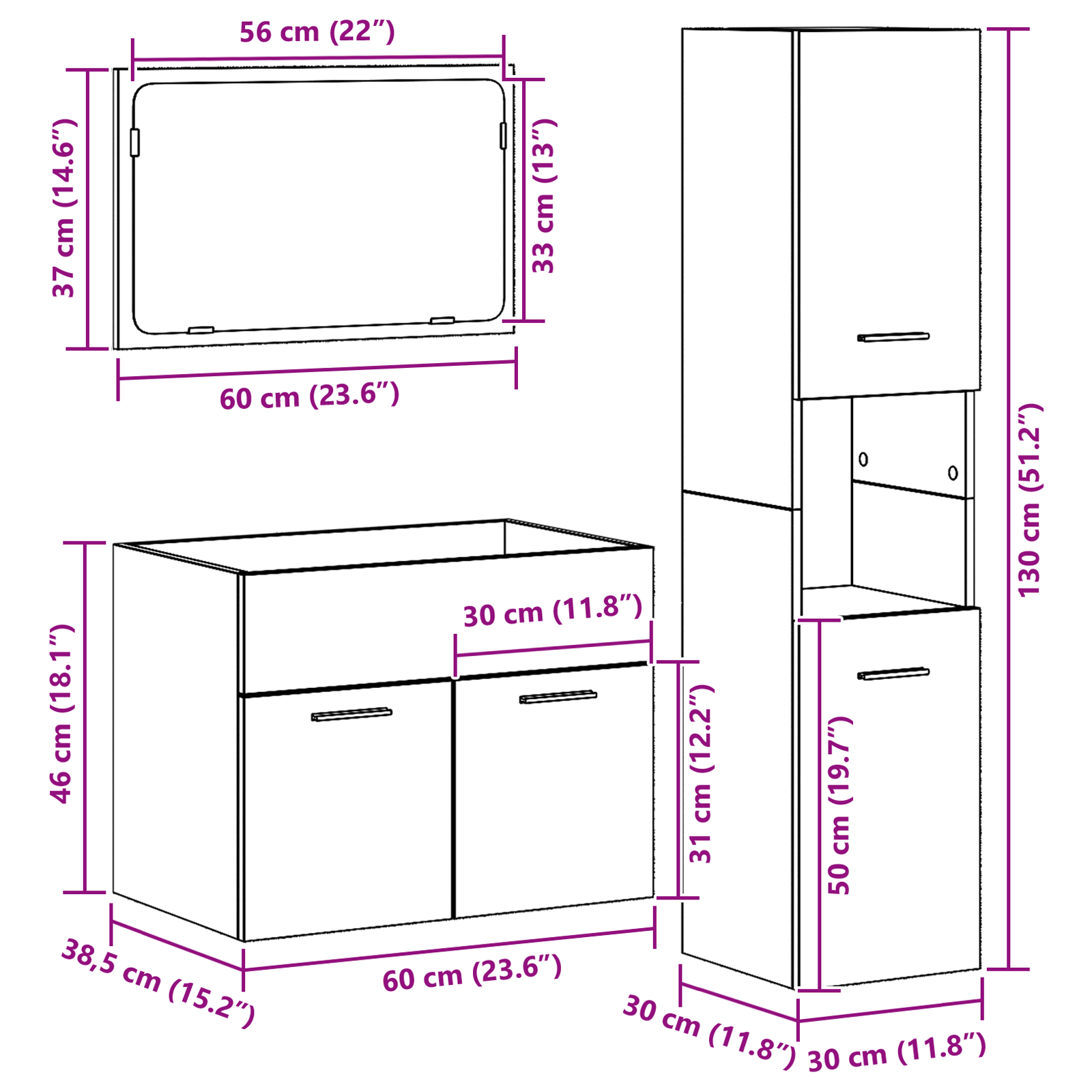 3 Piece Bathroom Furniture Set Old Wood Engineered Wood - Image 11