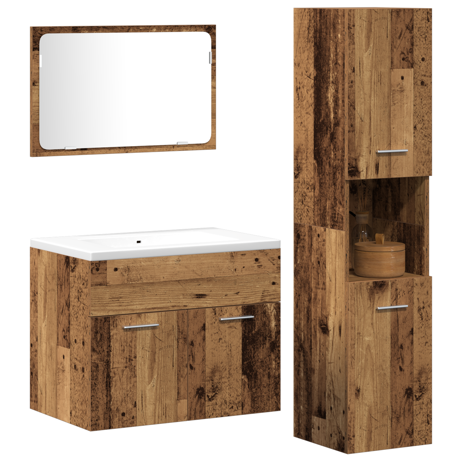 3 Piece Bathroom Furniture Set Old Wood Engineered Wood - Image 3