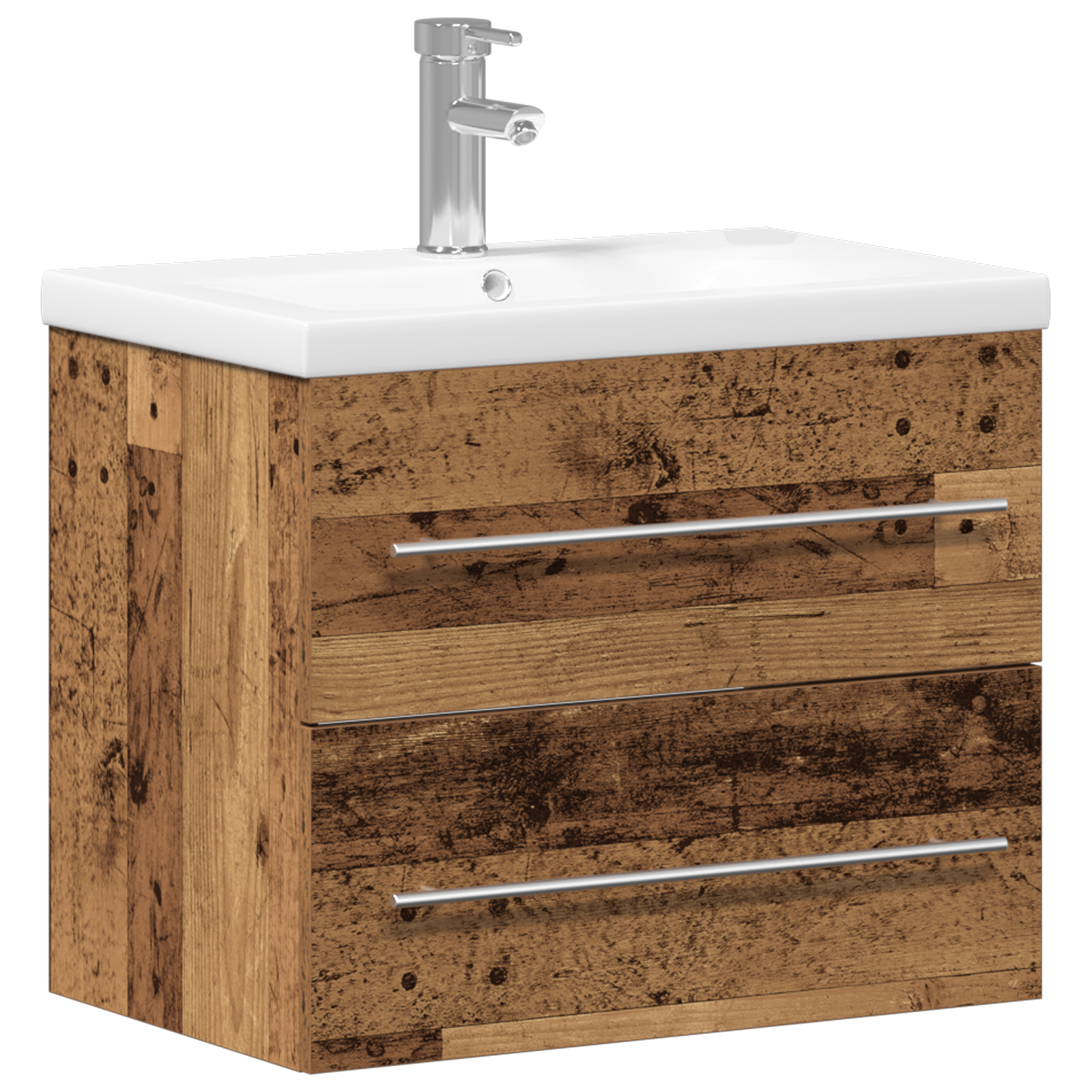 Bathroom Sink Cabinet with Built-in Basin Old Wood Engineered Wood - Image 2