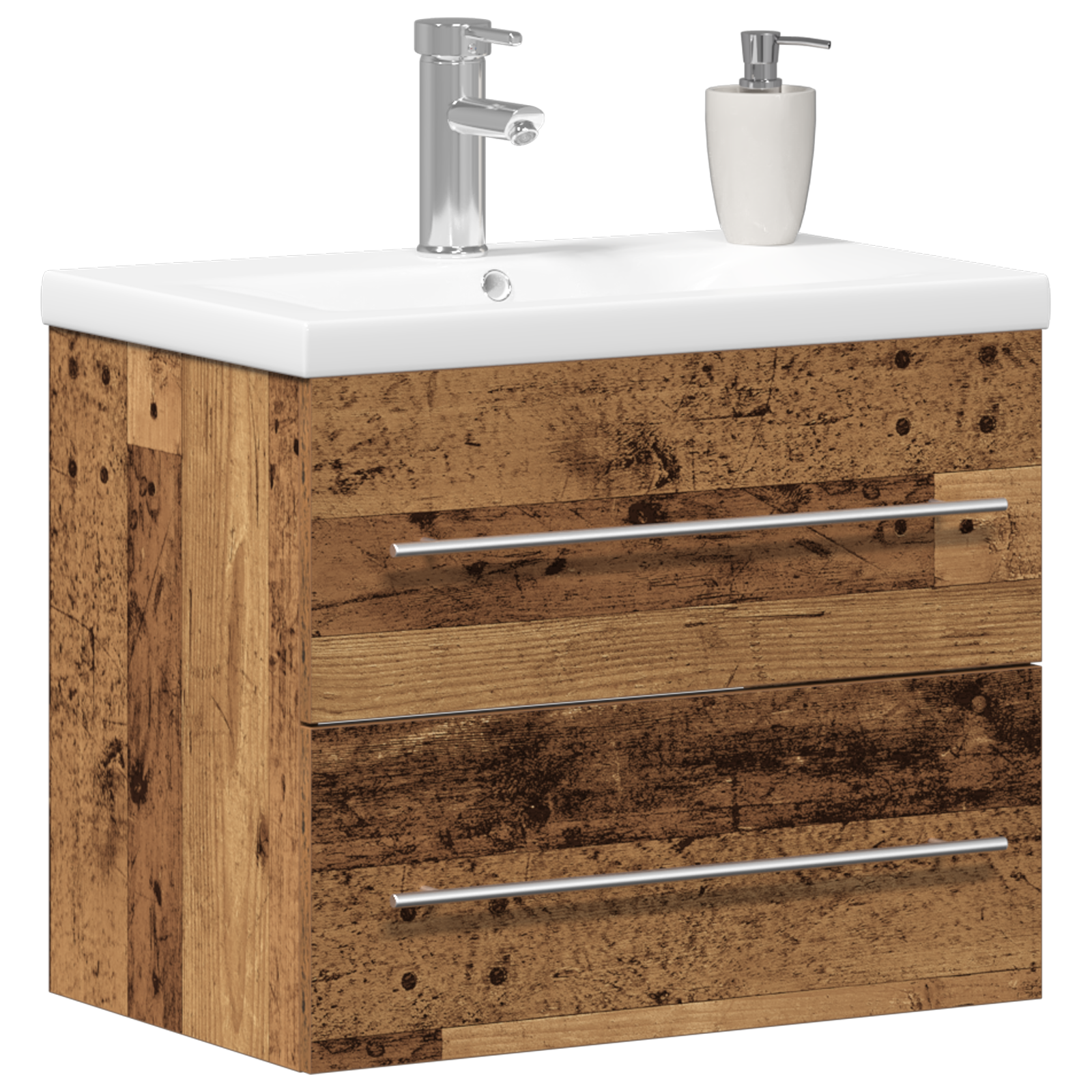 Bathroom Sink Cabinet with Built-in Basin Old Wood Engineered Wood - Image 3