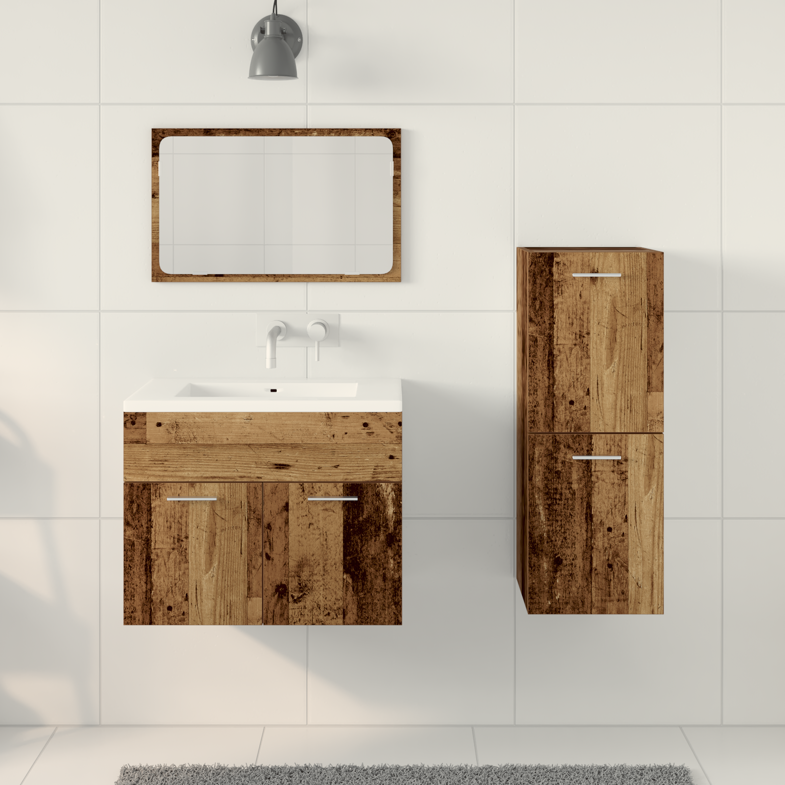 3 Piece Bathroom Furniture Set Old Wood Engineered Wood - Image 4