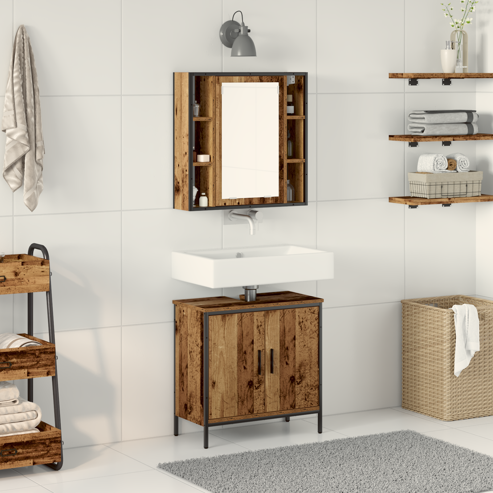 2 Piece Bathroom Furniture Set Old Wood Engineered Wood