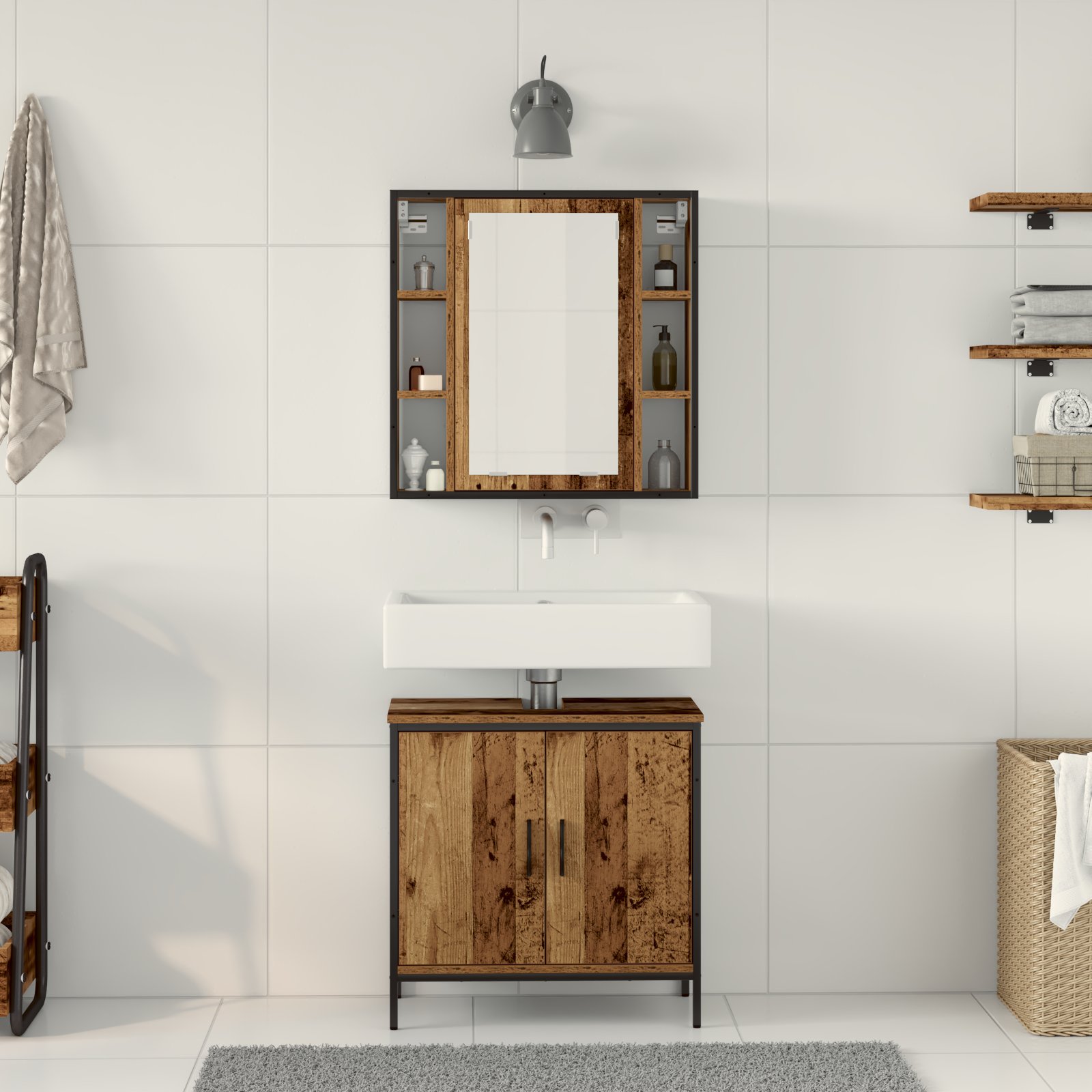 2 Piece Bathroom Furniture Set Old Wood Engineered Wood - Image 4