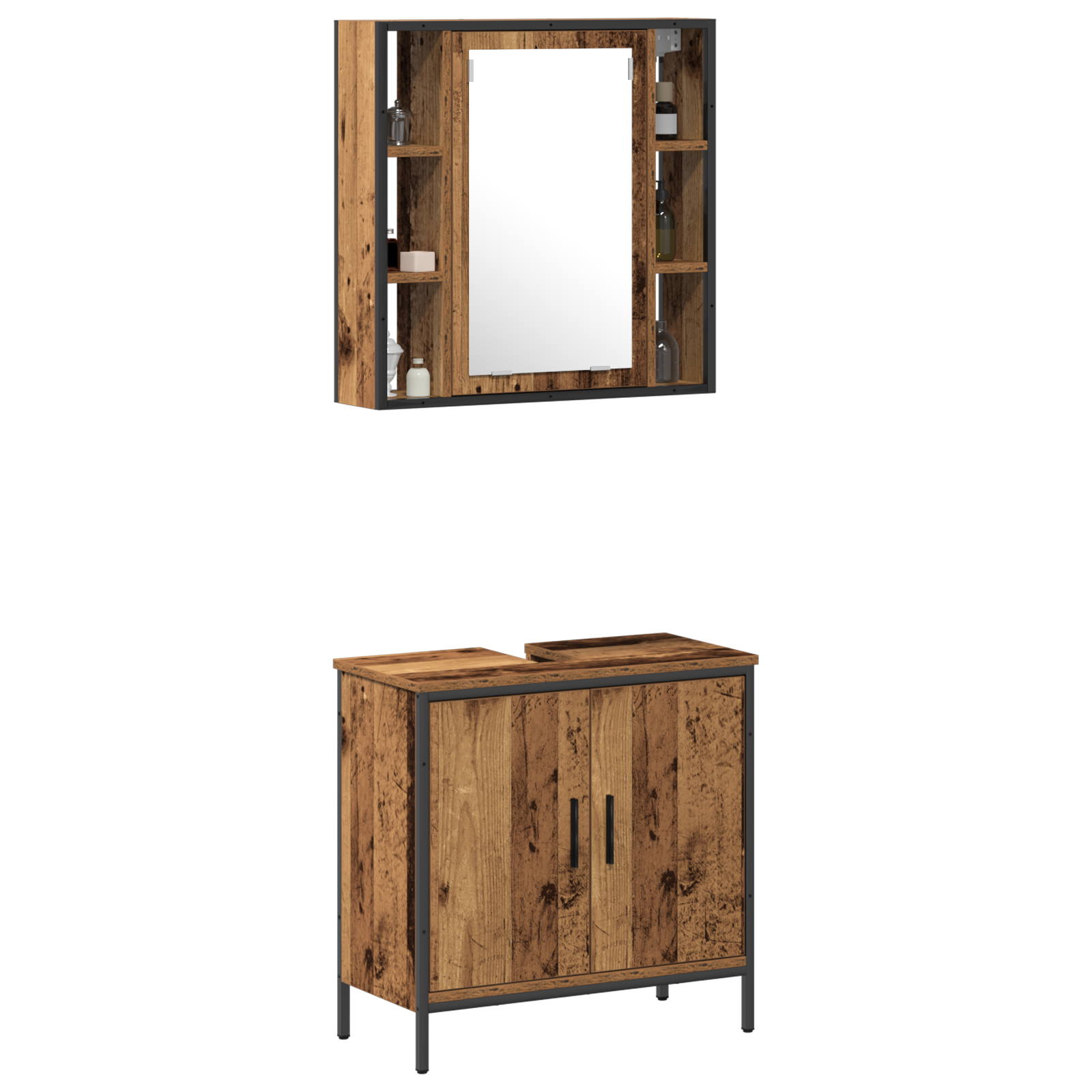 2 Piece Bathroom Furniture Set Old Wood Engineered Wood - Image 3