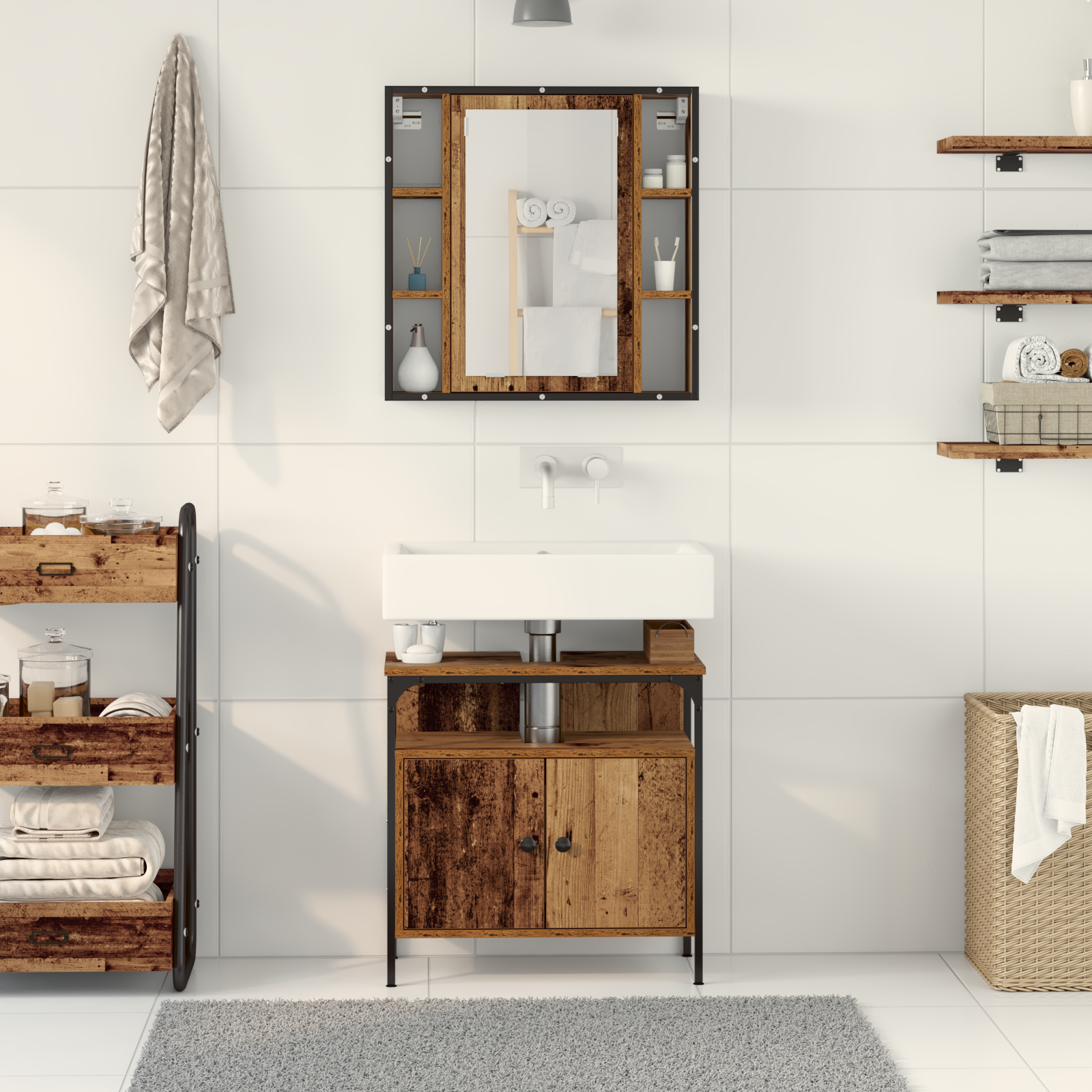 2 Piece Bathroom Furniture Set Old Wood Engineered Wood - Image 4