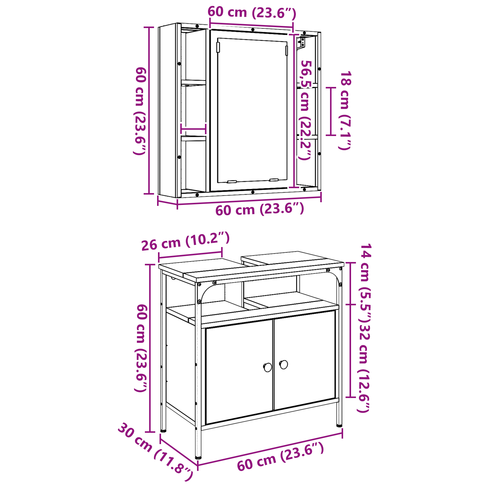 2 Piece Bathroom Furniture Set Old Wood Engineered Wood - Image 10