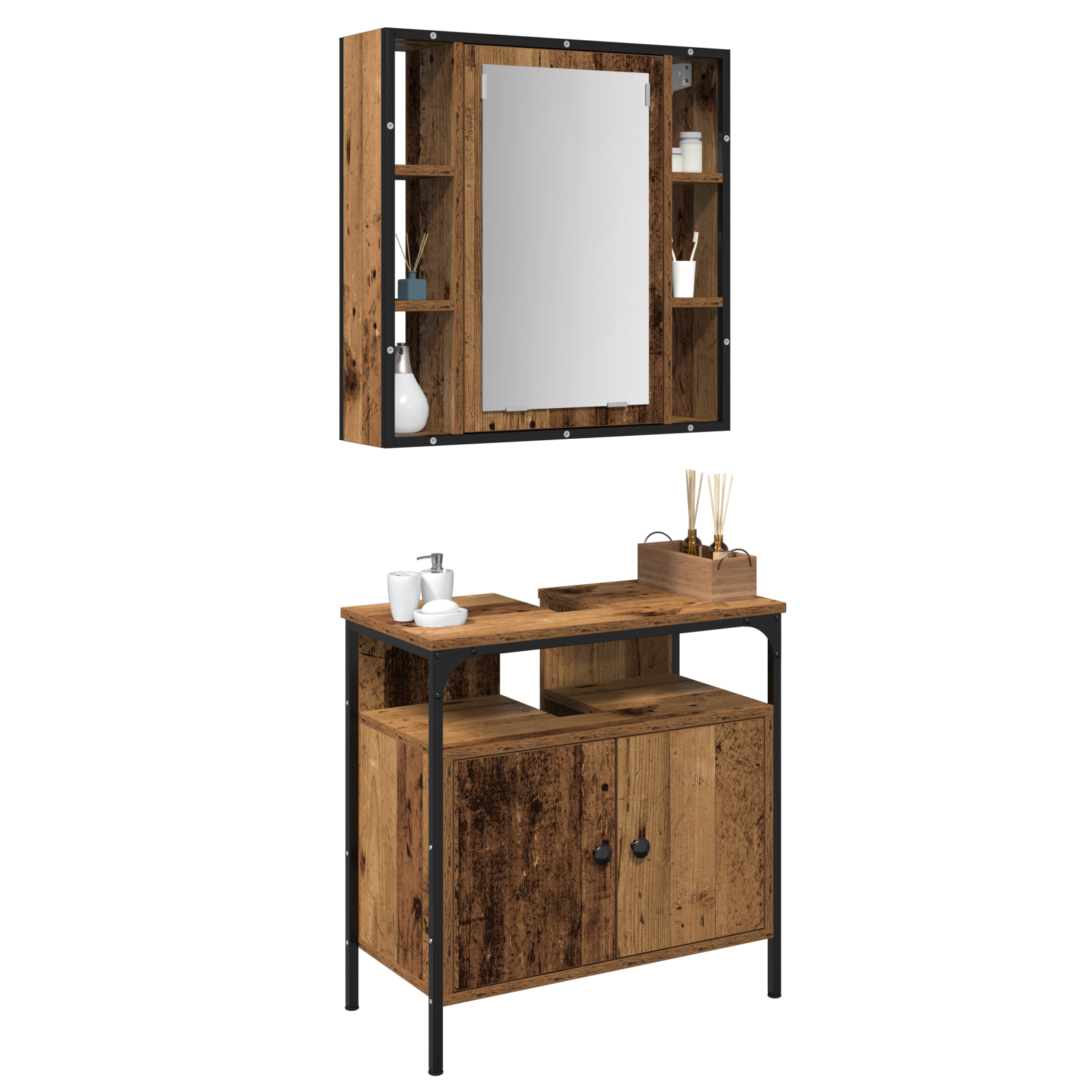 2 Piece Bathroom Furniture Set Old Wood Engineered Wood - Image 3