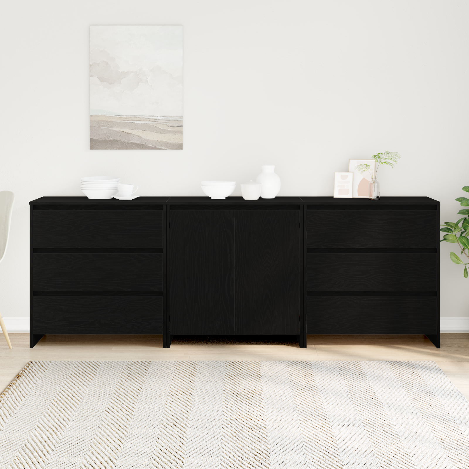 3 dalių šoninės spintelės juodame ąžuolo inžineriniame medyje - Image 4
