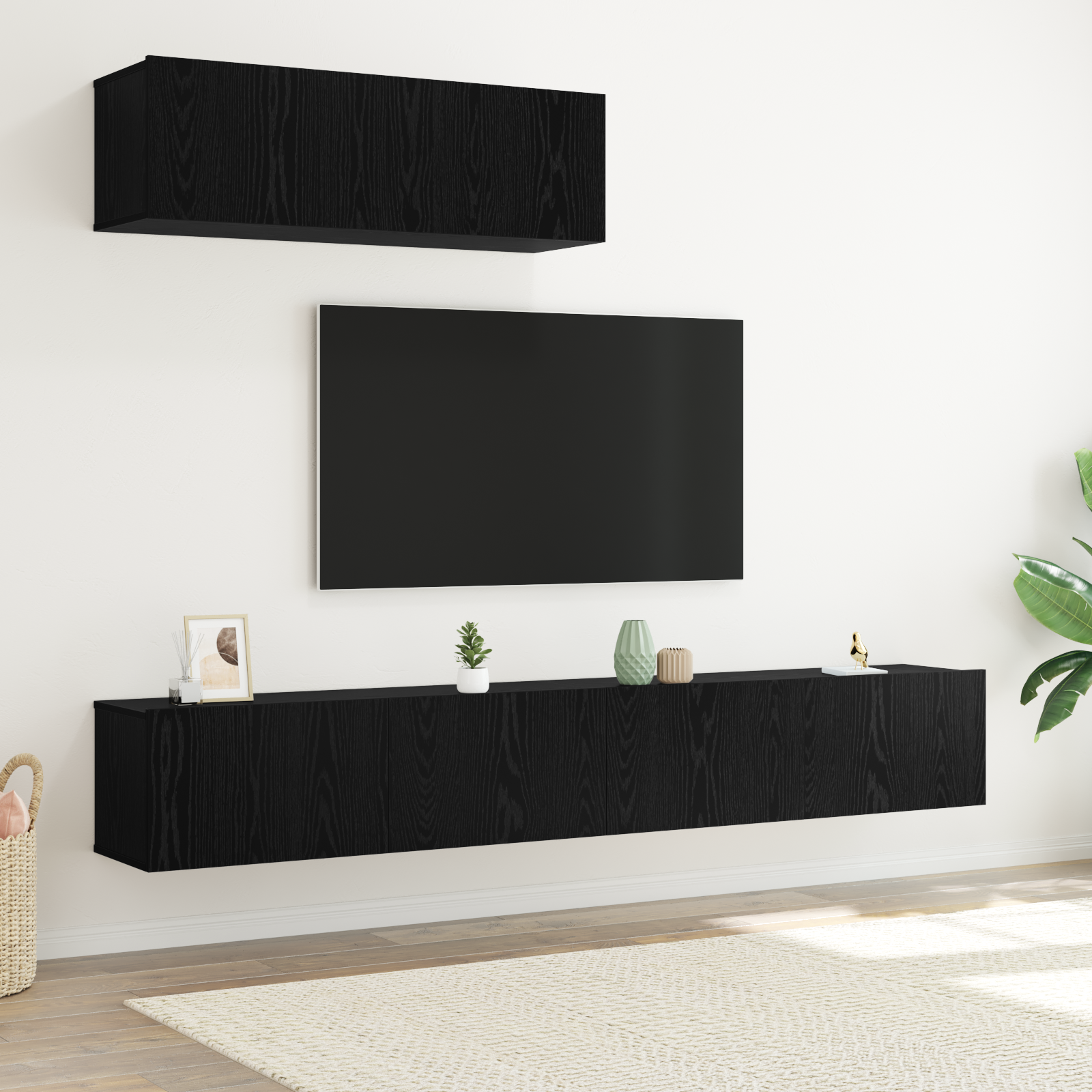 Thumbnail - vidaXL 3-teilige TV-Schrank-Set Wandmontiert Schwarz Eiche Holzwerkstoff