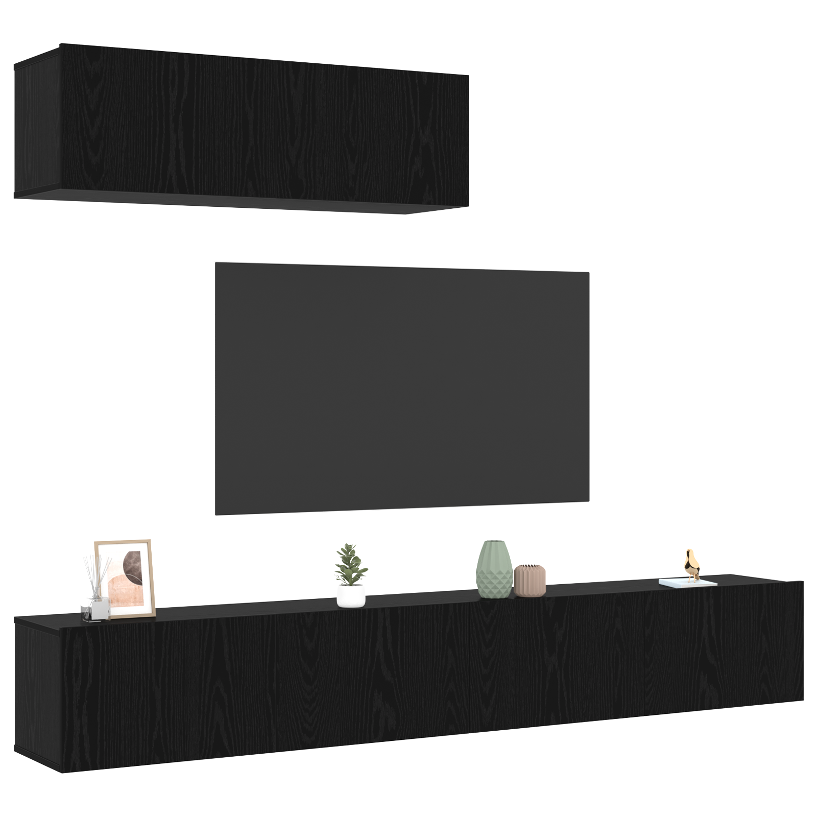 Thumbnail - vidaXL 3-teilige TV-Schrank-Set Wandmontiert Schwarz Eiche Holzwerkstoff