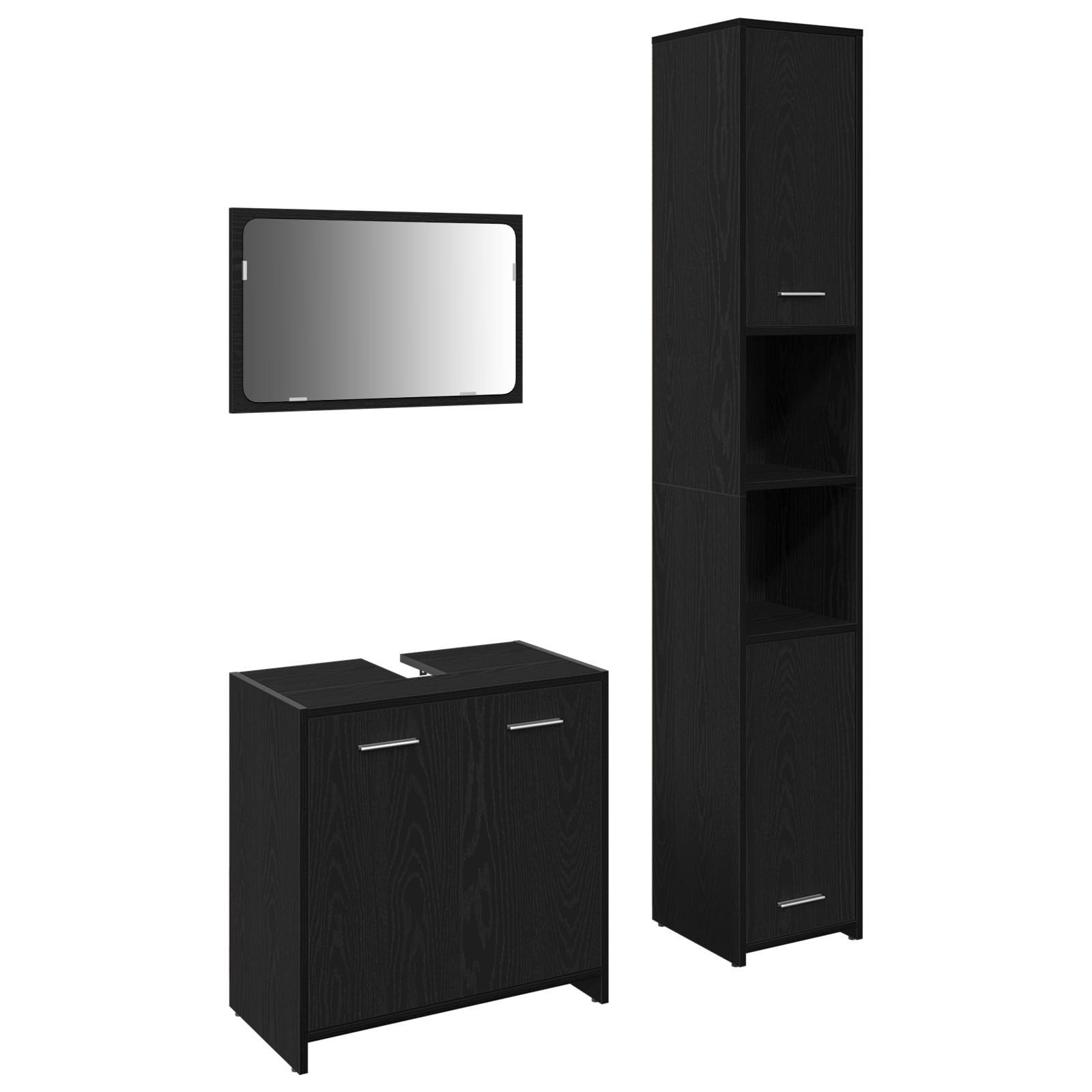3 Piece Bathroom Furniture Set Black Oak Engineered Wood - Image 2