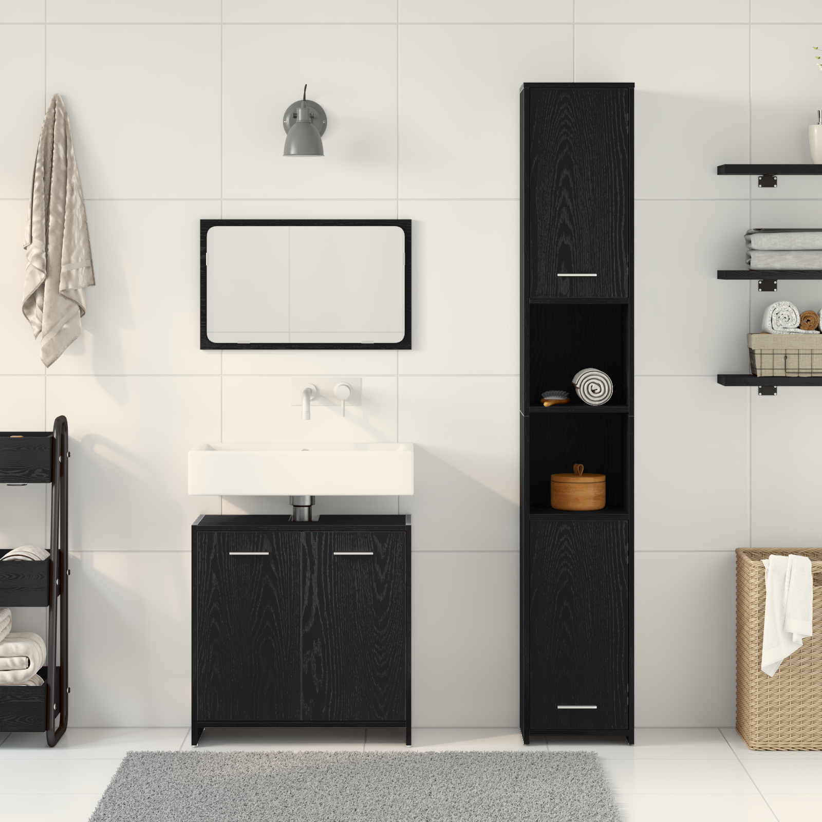 3 Piece Bathroom Furniture Set Black Oak Engineered Wood - Image 4
