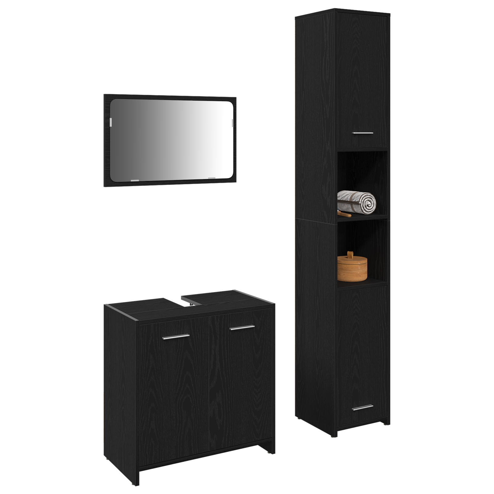 3 Piece Bathroom Furniture Set Black Oak Engineered Wood - Image 3