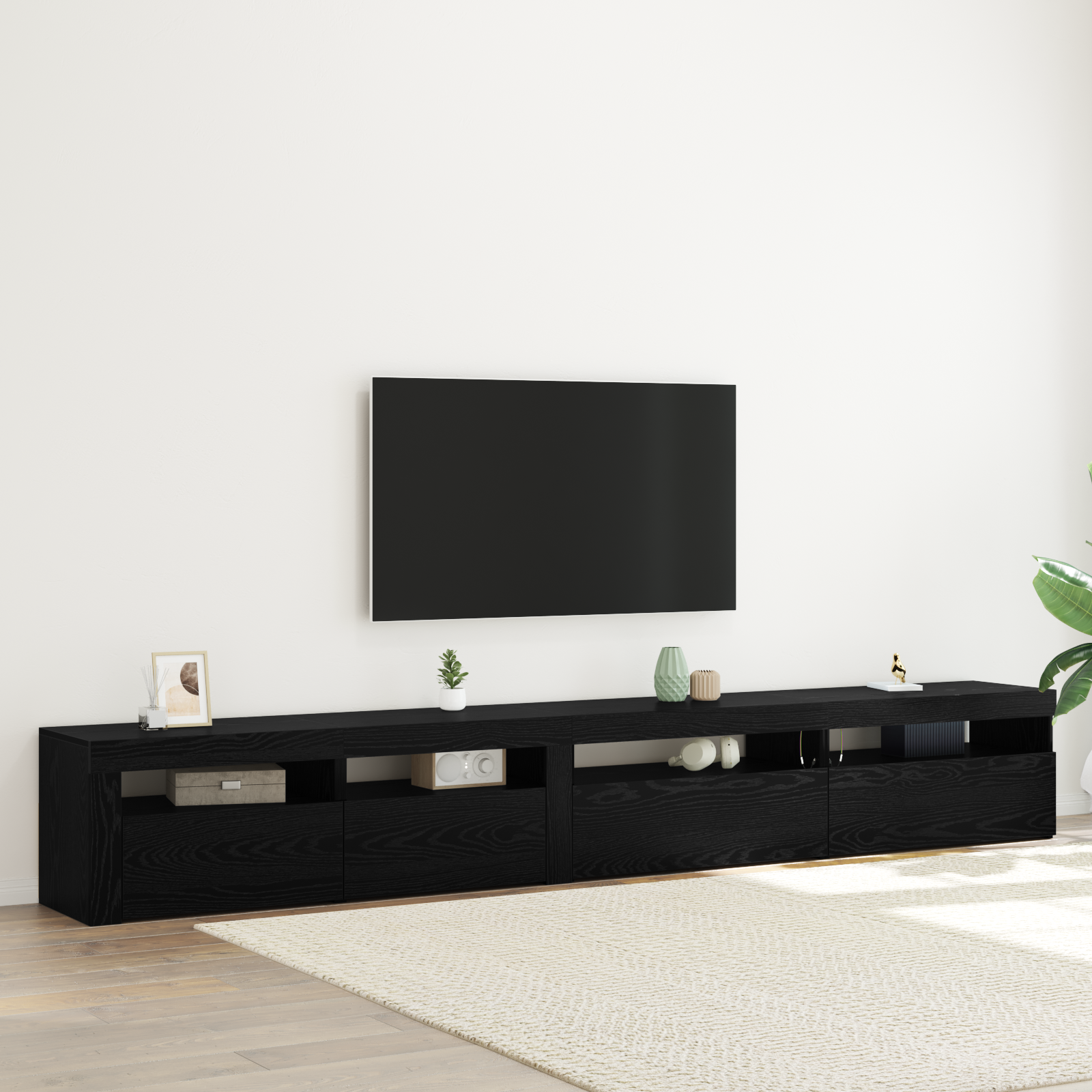Thumbnail - vidaXL 3-teiliger TV-Schrank mit LED-Lichtern Schwarze Eiche Holzwerkstoff