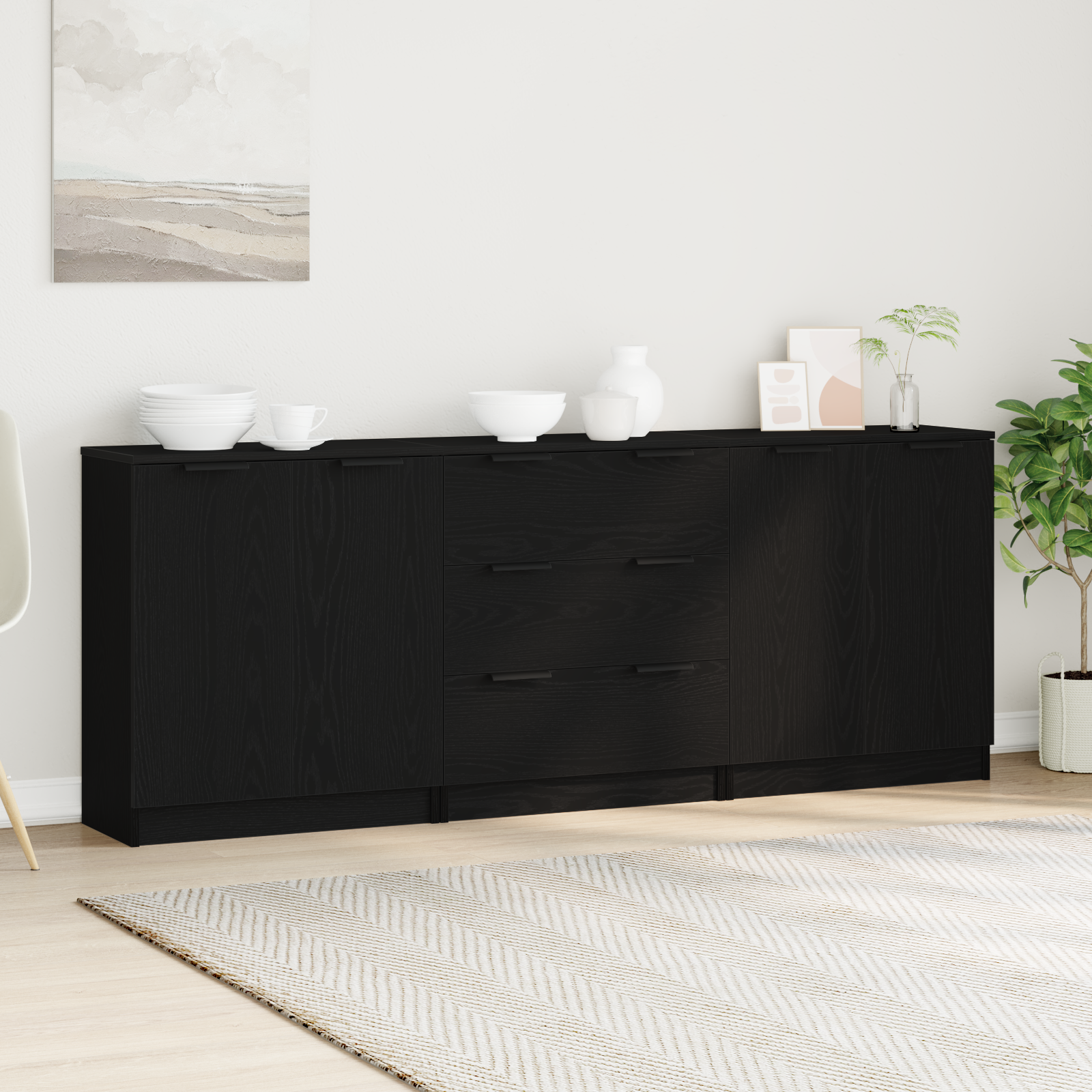 Thumbnail - vidaXL 3-tlg. Sideboard-Set Schwarz Eiche Holzwersstoff
