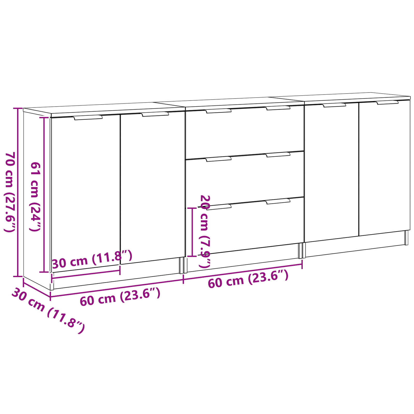 Sideboards 3 Piece Storage Rack Organiser Highboard Engineered Wood vidaXL - Picture 20 of 88