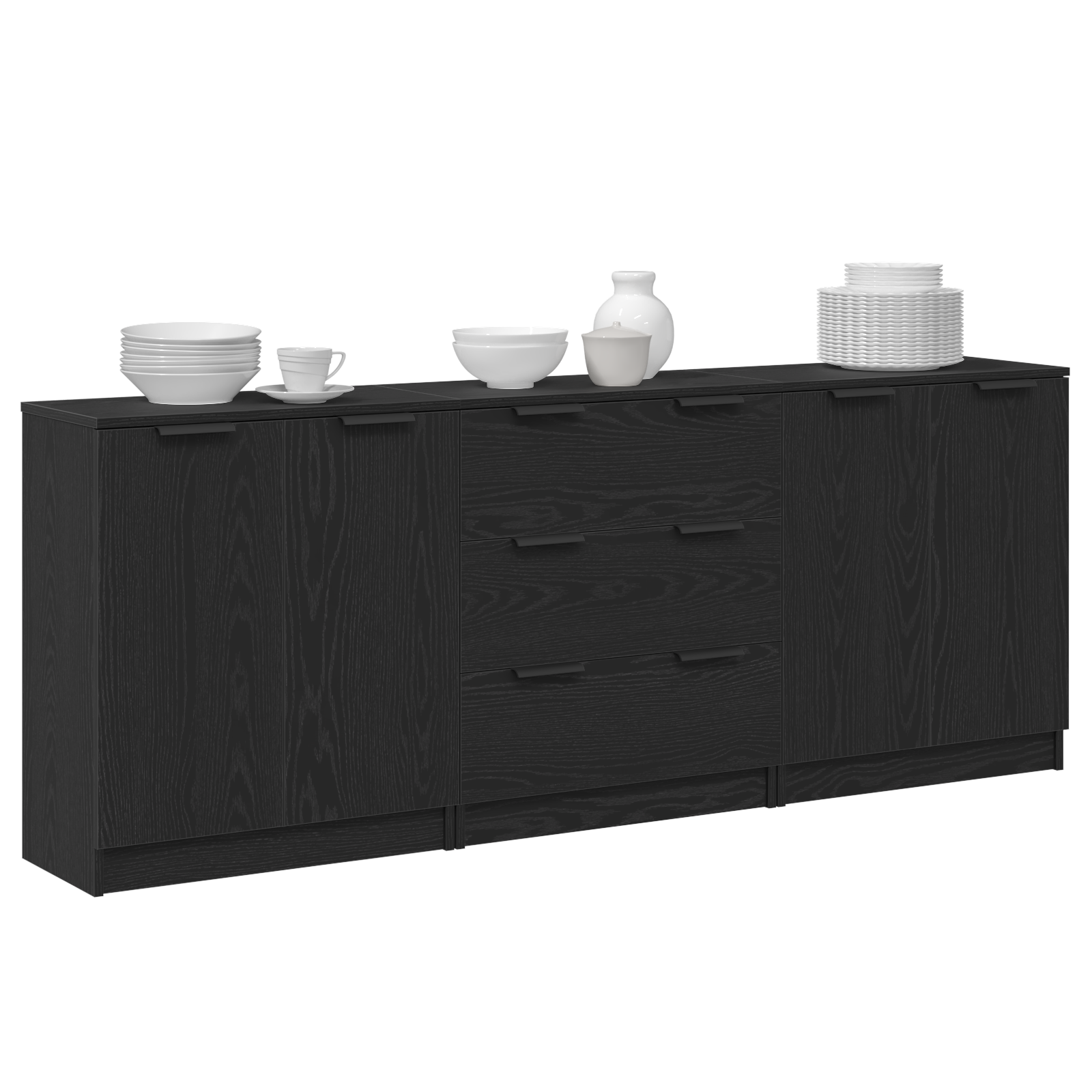 Thumbnail - vidaXL 3-tlg. Sideboard-Set Schwarz Eiche Holzwersstoff