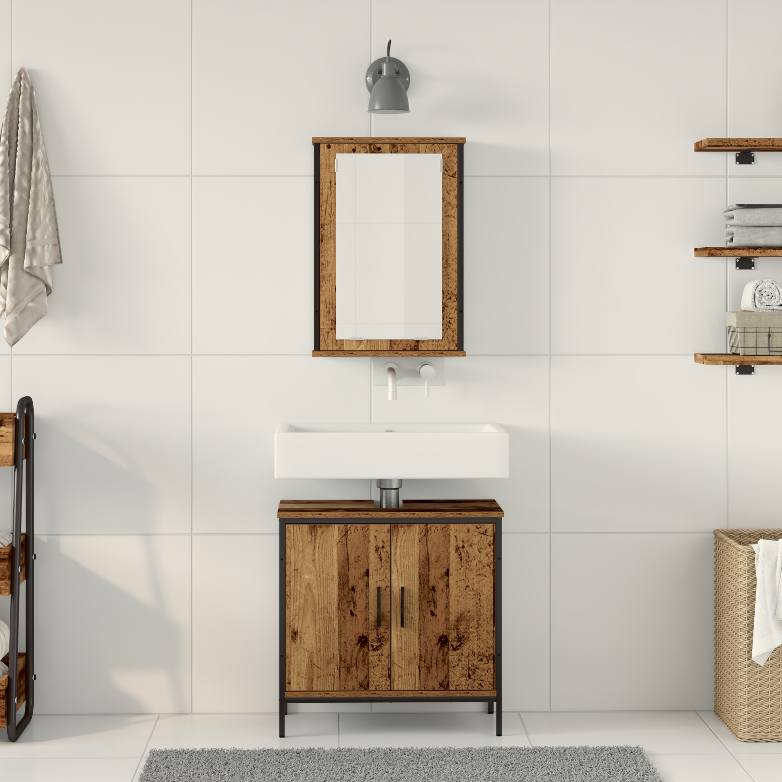 2 Piece Bathroom Furniture Set Old Wood Engineered Wood - Image 4