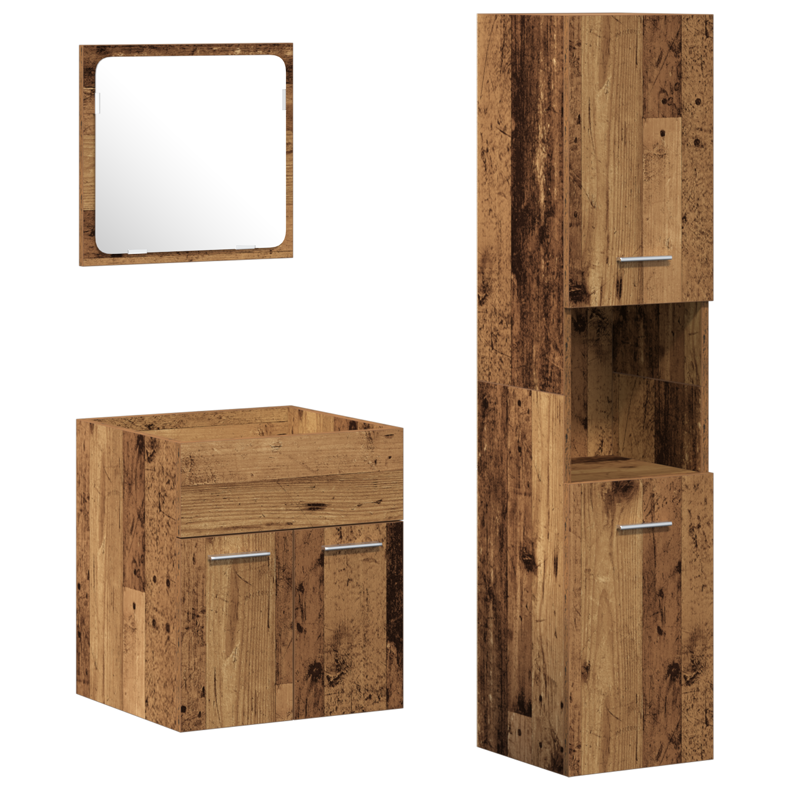 3 Piece Bathroom Furniture Set Old Wood Engineered Wood - Image 2