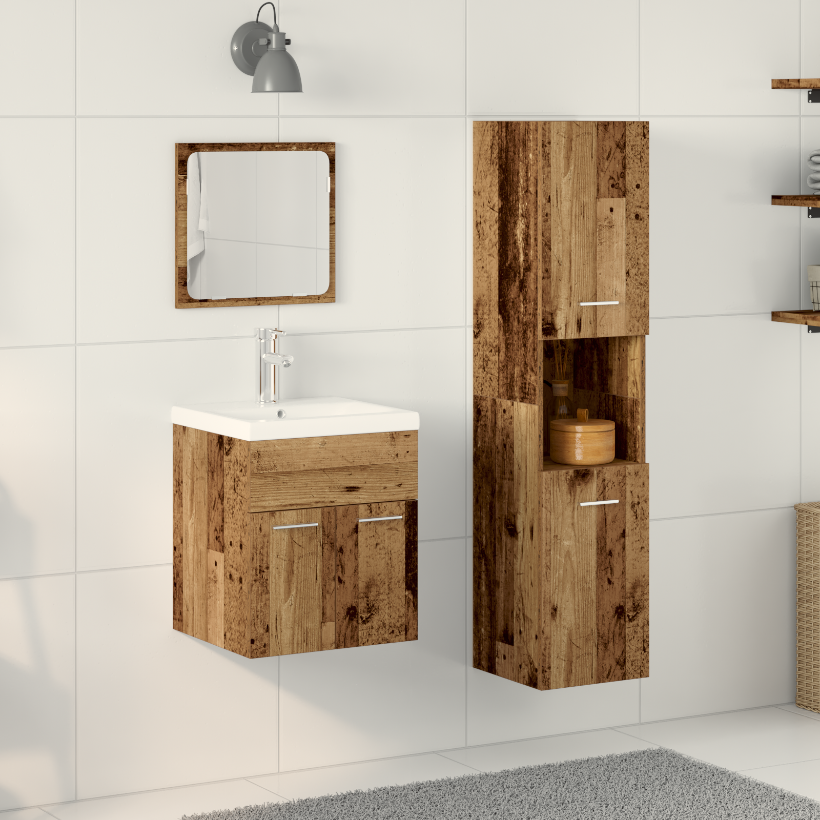 3 Piece Bathroom Furniture Set Old Wood Engineered Wood