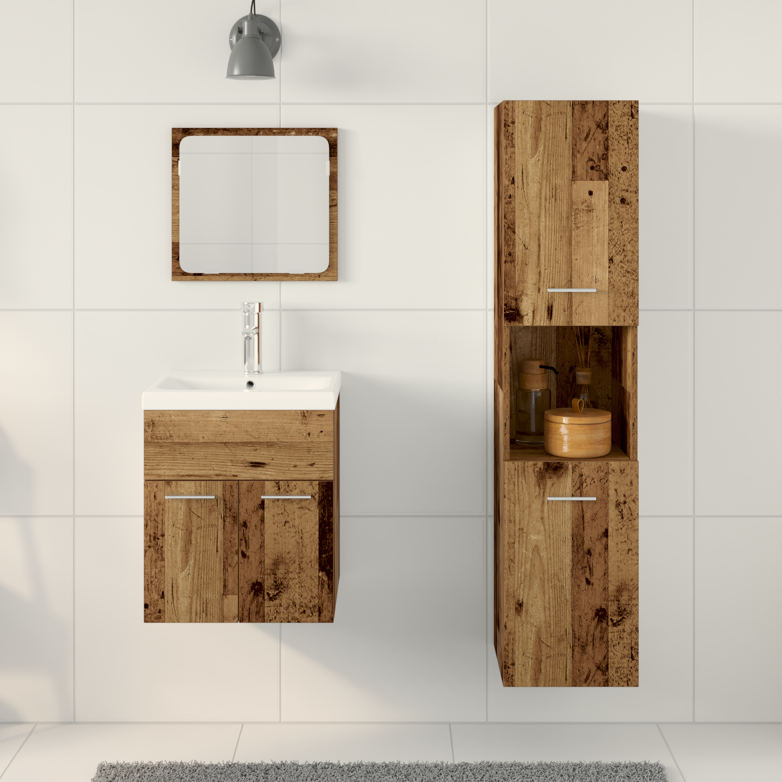 3 Piece Bathroom Furniture Set Old Wood Engineered Wood - Image 4