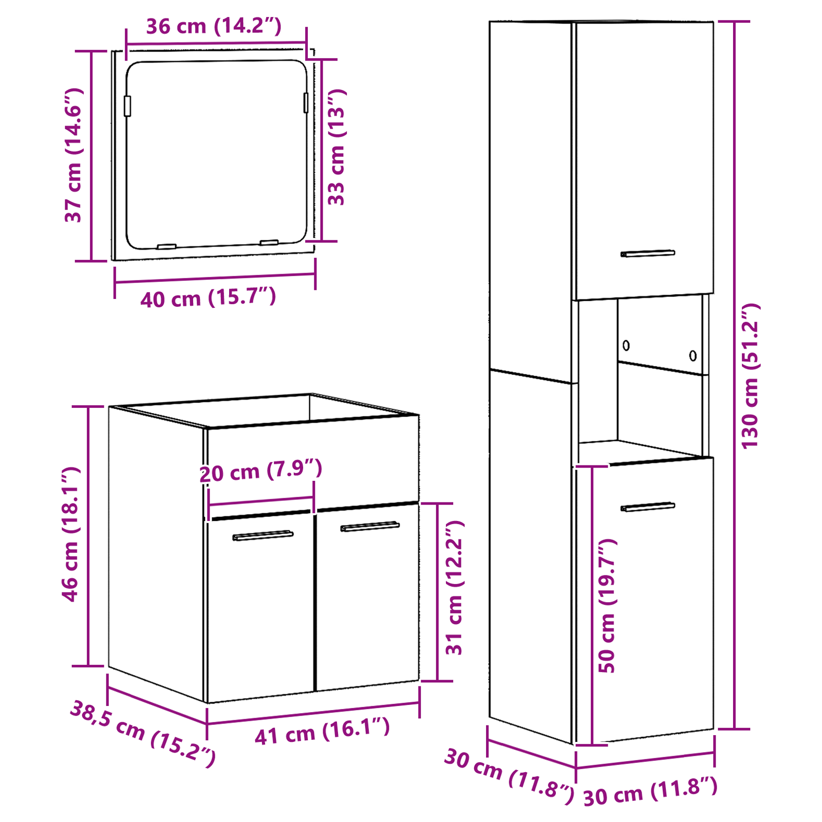 3 Piece Bathroom Furniture Set Old Wood Engineered Wood - Image 11