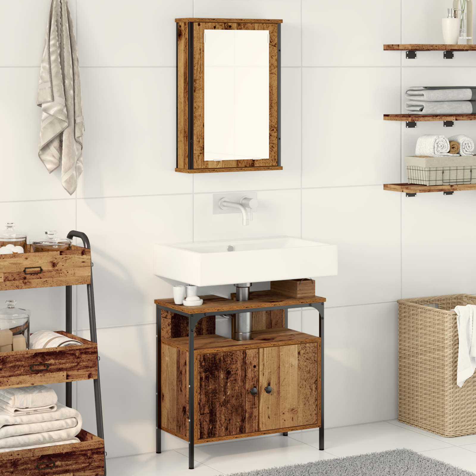 2 Piece Bathroom Furniture Set Old Wood Engineered Wood