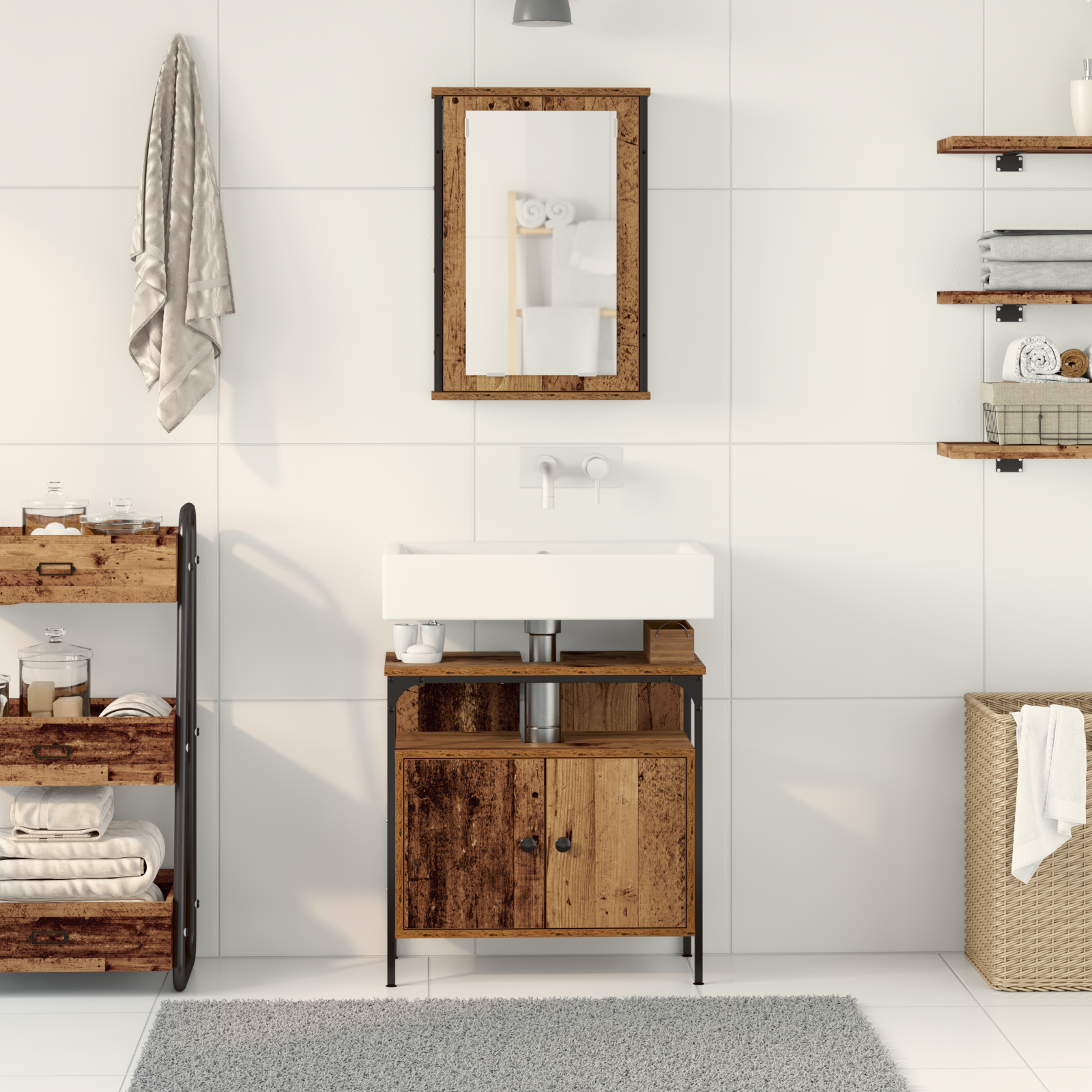 2 Piece Bathroom Furniture Set Old Wood Engineered Wood - Image 4