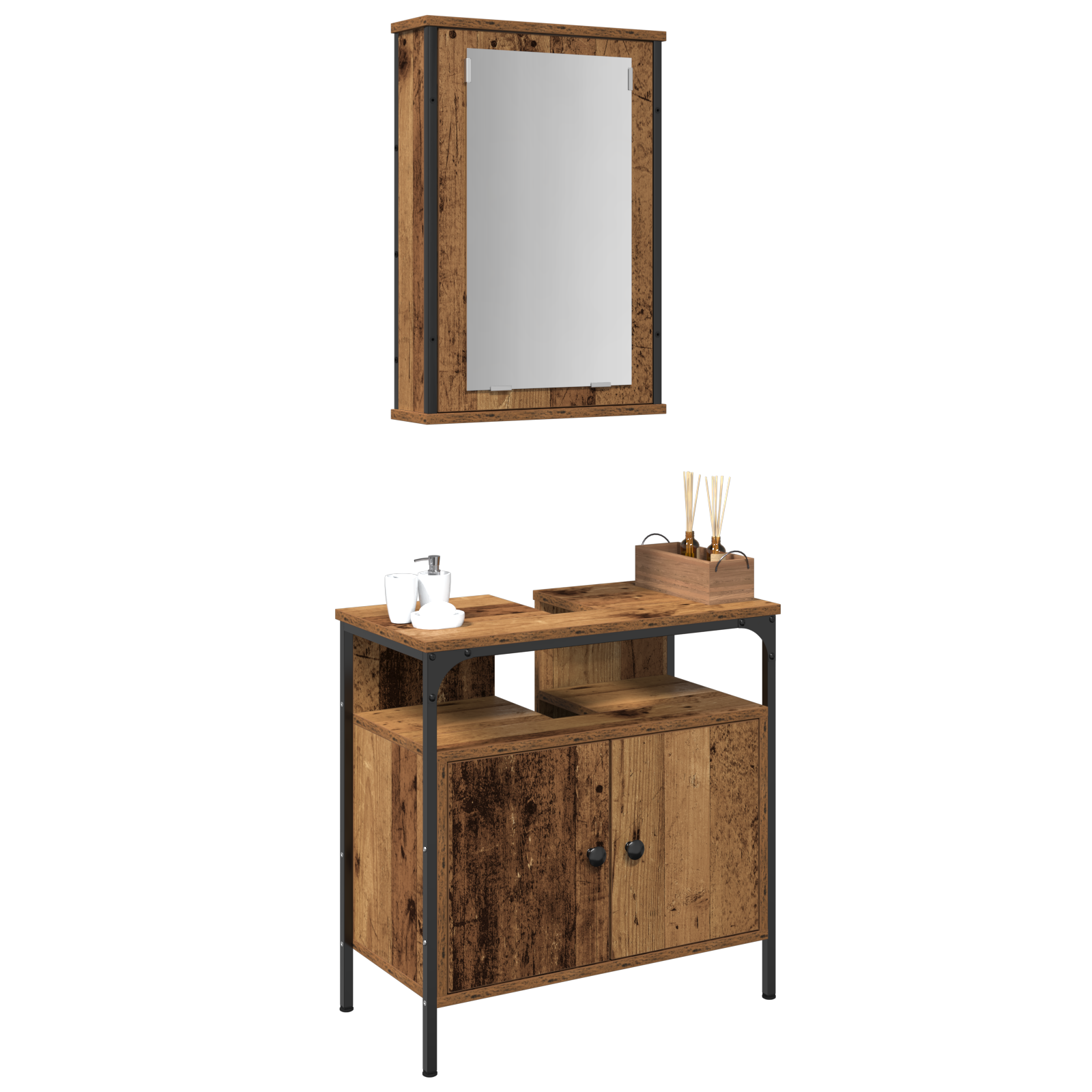 2 Piece Bathroom Furniture Set Old Wood Engineered Wood - Image 3