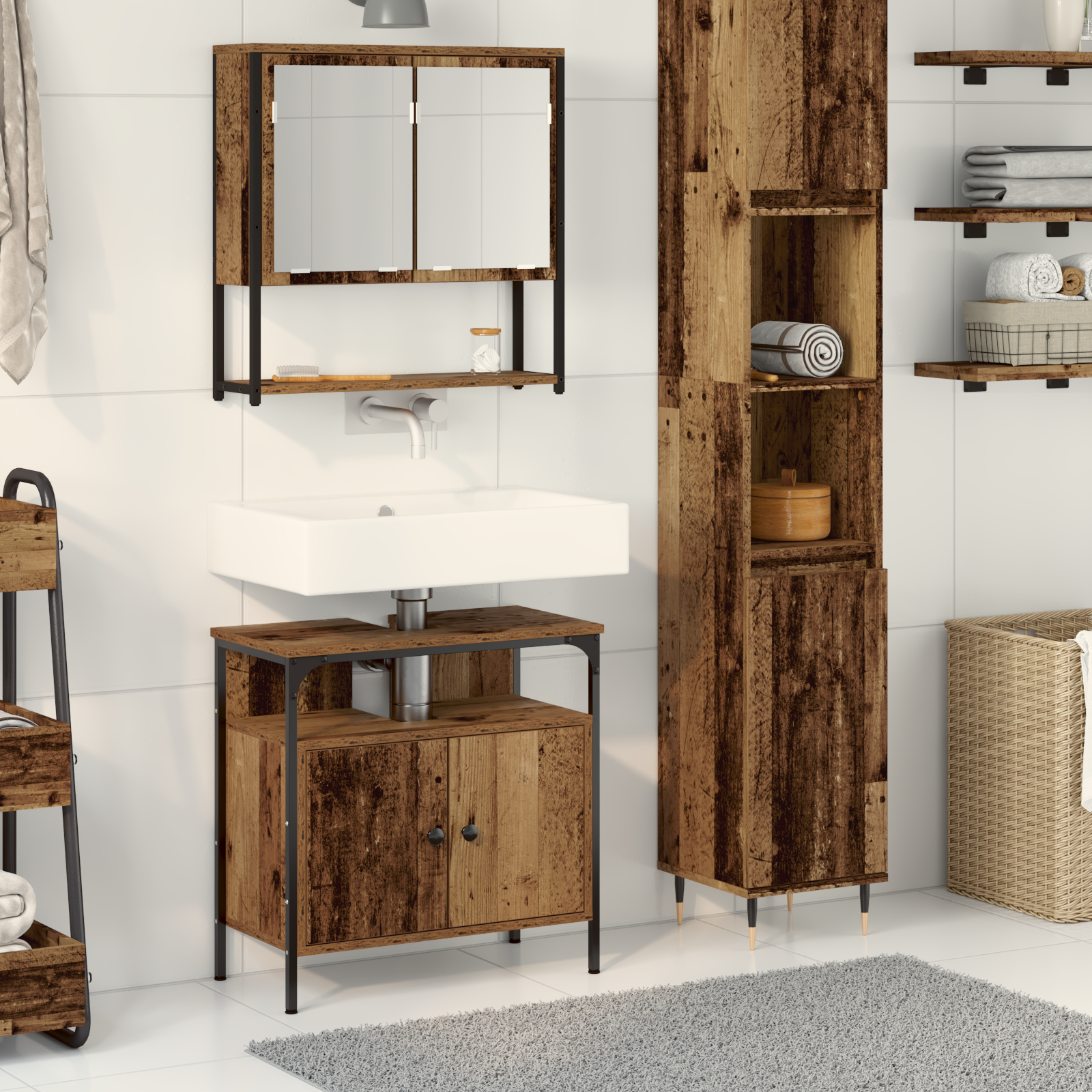 Thumbnail - vidaXL Waschbeckenschrank mit Einbaubecken Altholz Holzwerkstoff