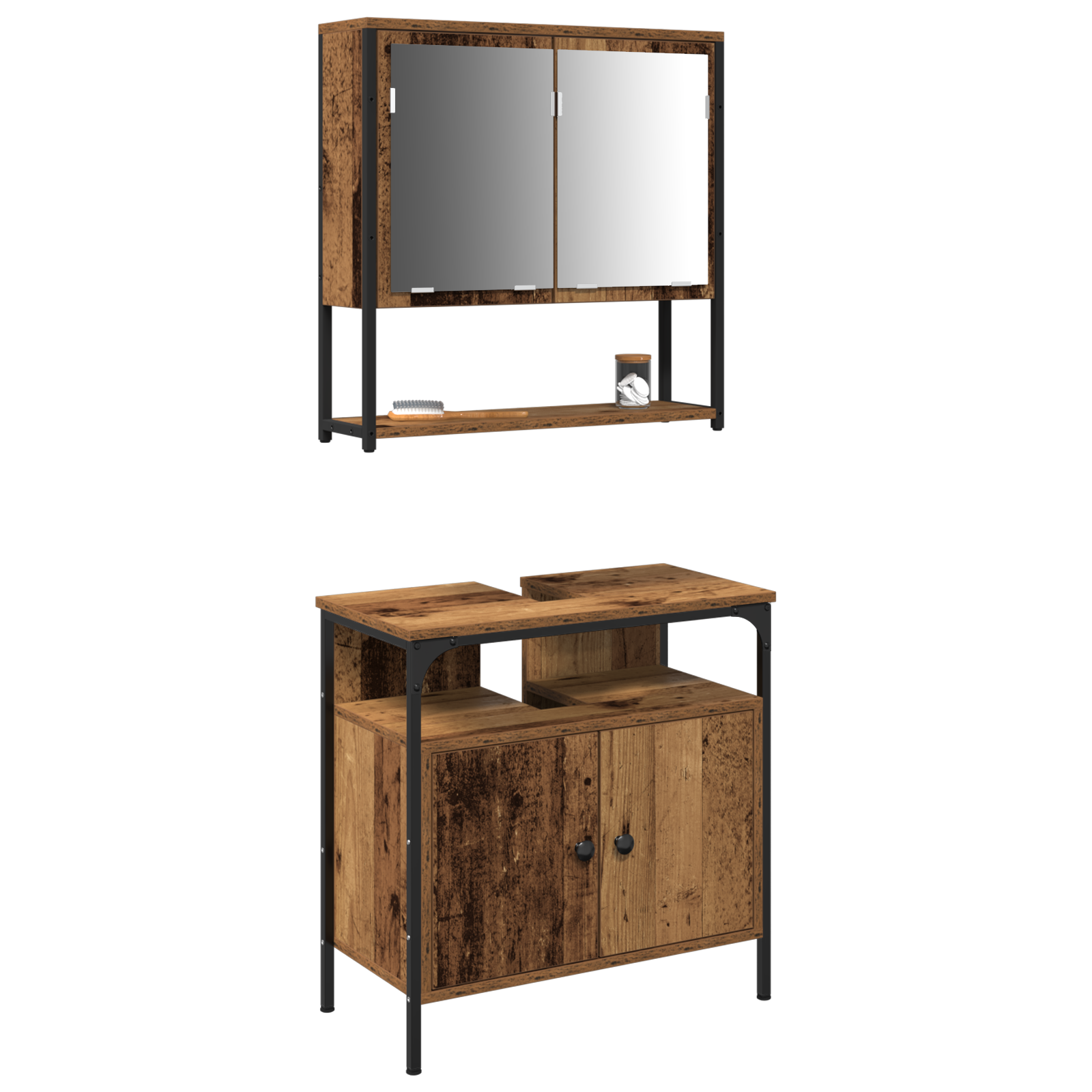 Thumbnail - vidaXL Waschbeckenschrank mit Einbaubecken Altholz Holzwerkstoff