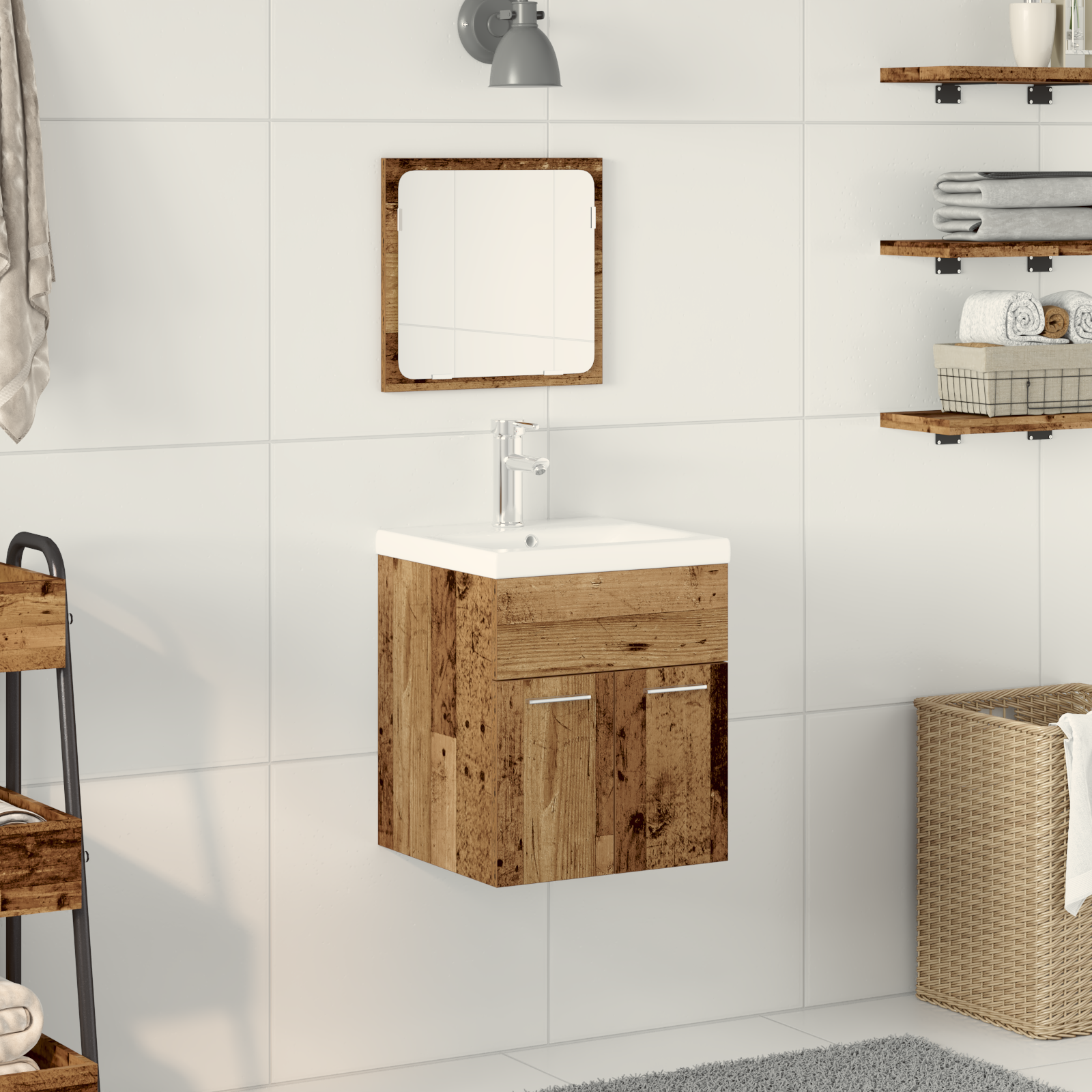 3 Piece Bathroom Furniture Set Old Wood Engineered Wood