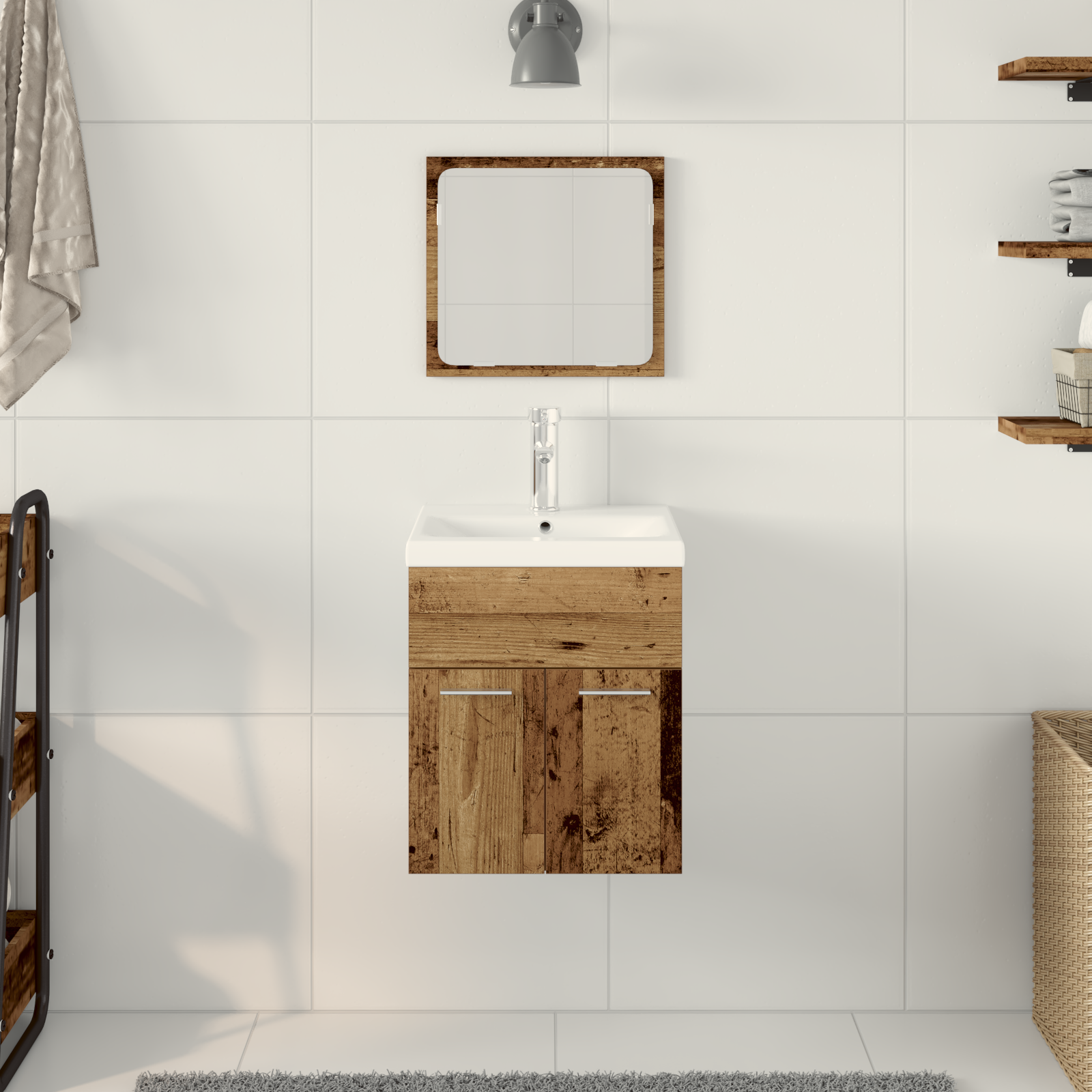 3 Piece Bathroom Furniture Set Old Wood Engineered Wood - Image 4
