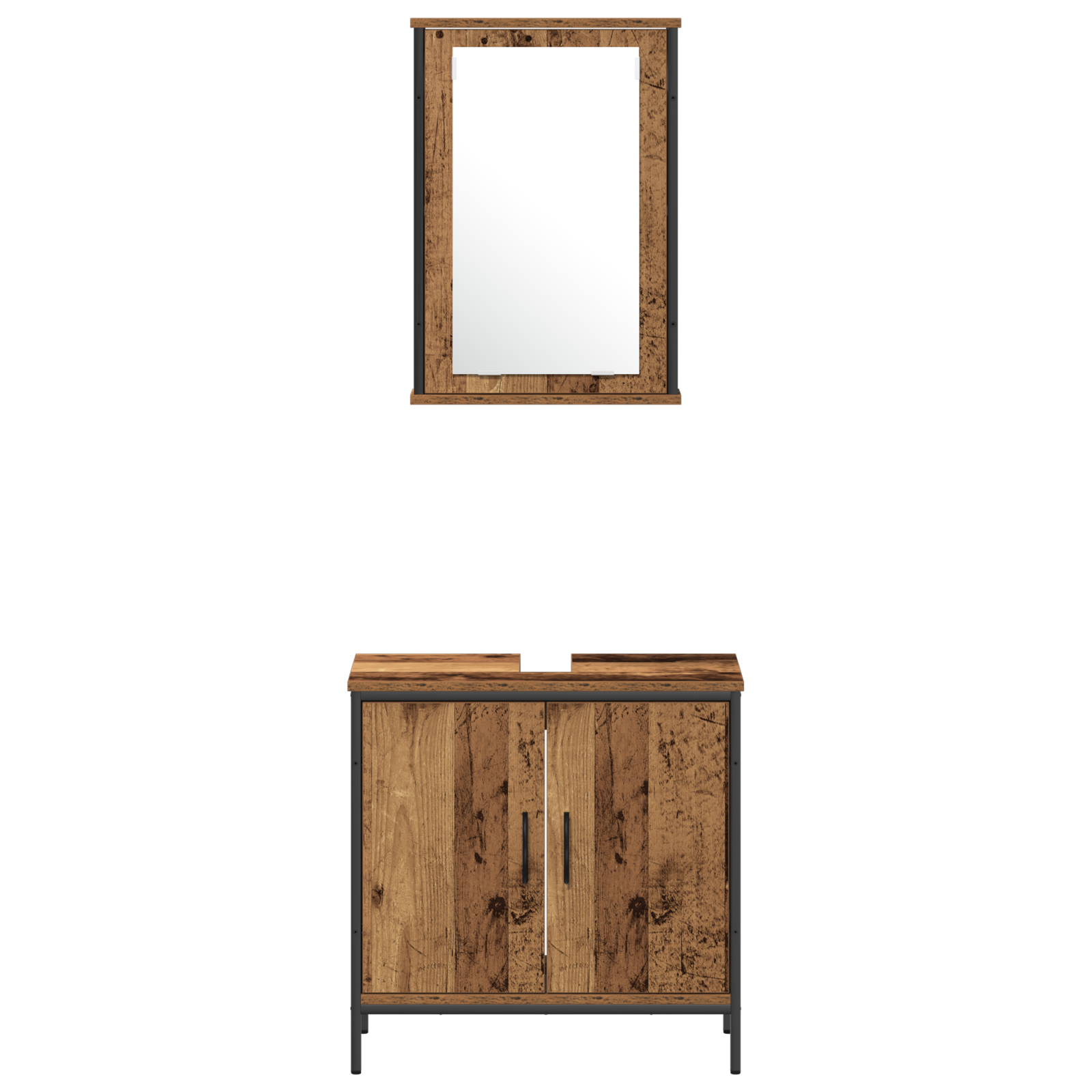 3 Piece Bathroom Furniture Set Old Wood Engineered Wood - Image 8