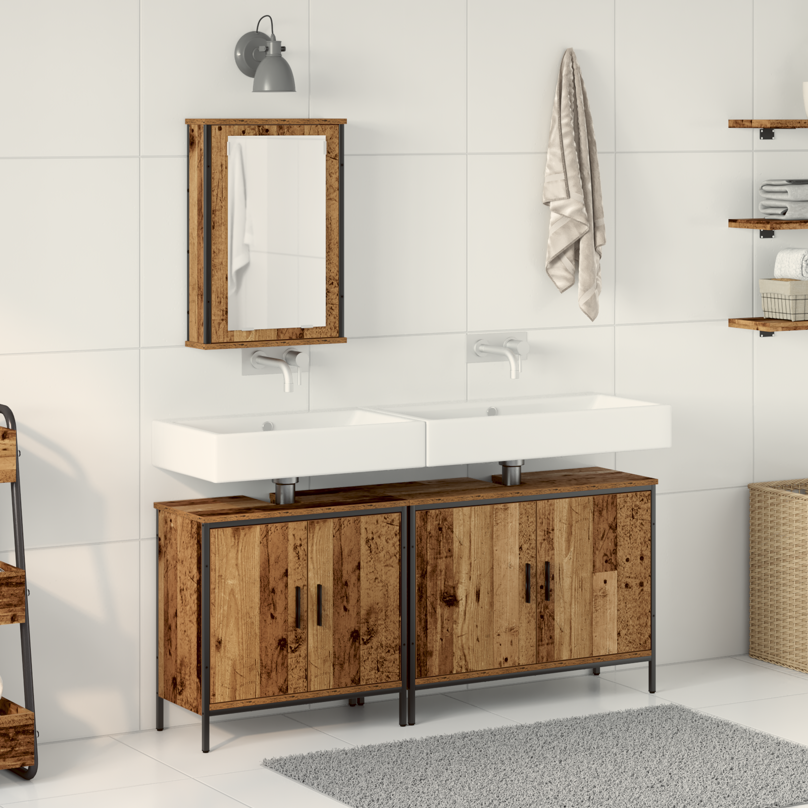 3 Piece Bathroom Furniture Set Old Wood Engineered Wood
