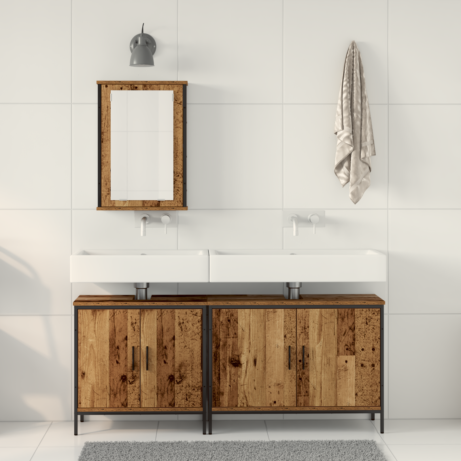 3 Piece Bathroom Furniture Set Old Wood Engineered Wood - Image 4