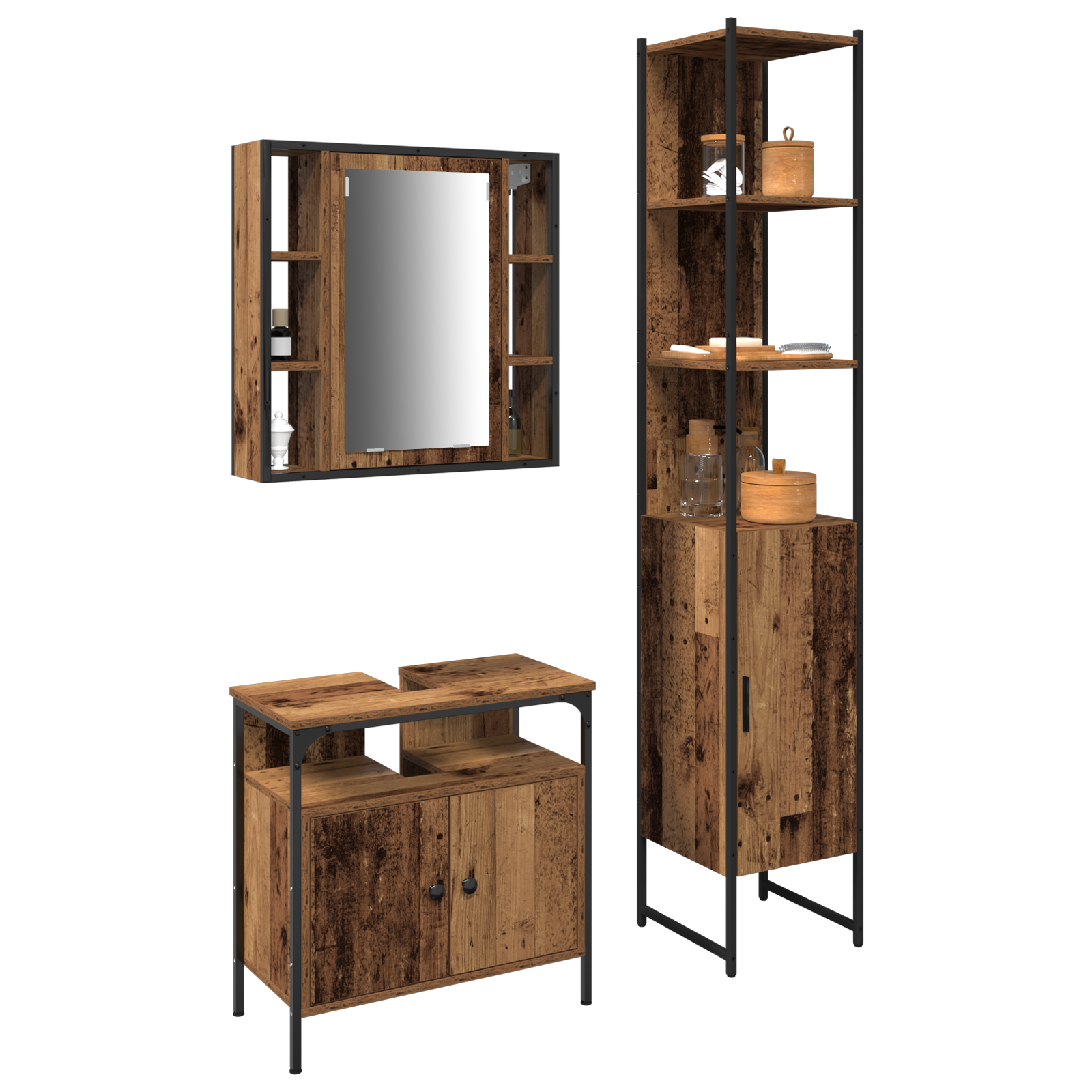 Bathroom Sink Cabinet with Built-in Basin Old Wood Engineered Wood - Image 3