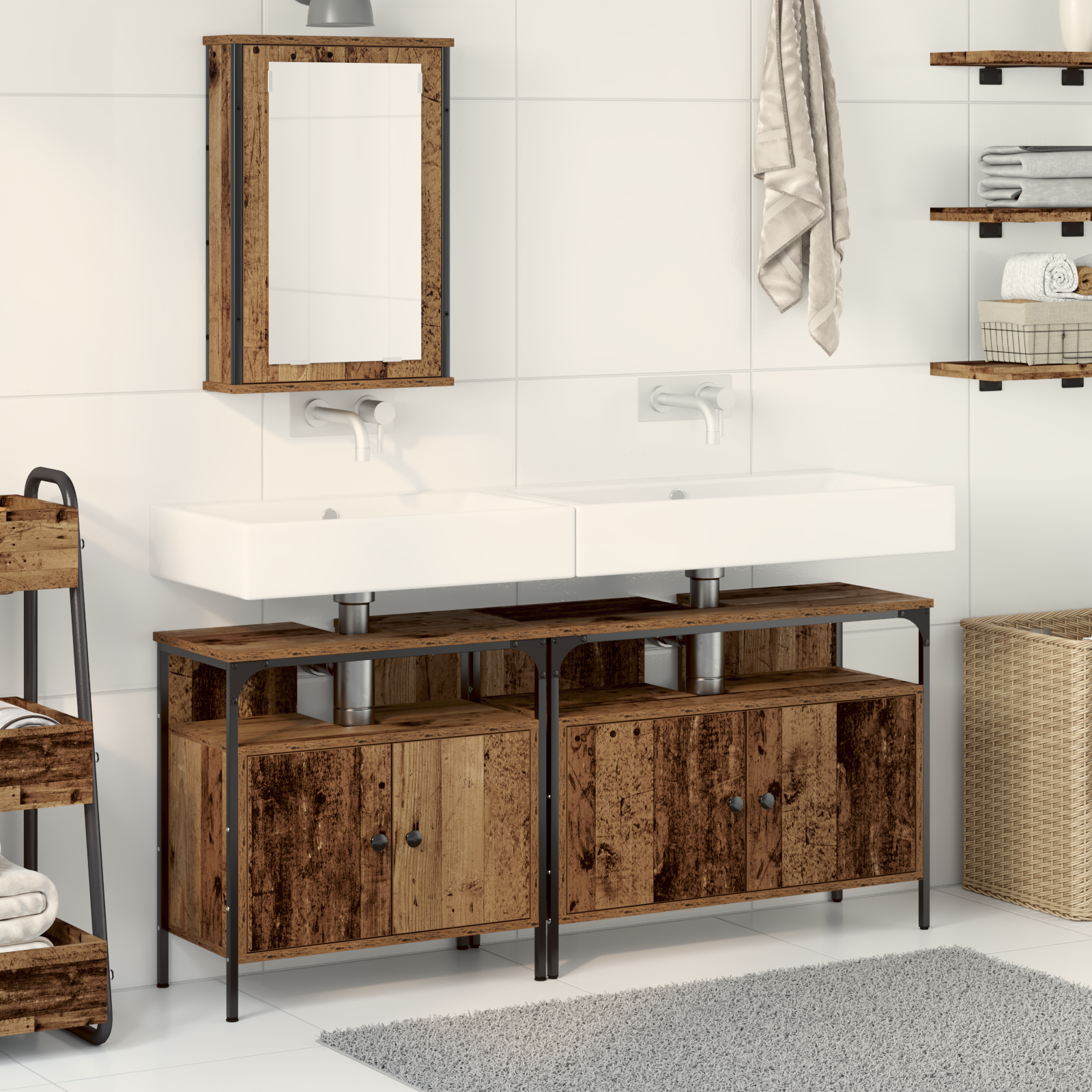 Bathroom Sink Cabinet with Built-in Basin Old Wood Engineered Wood