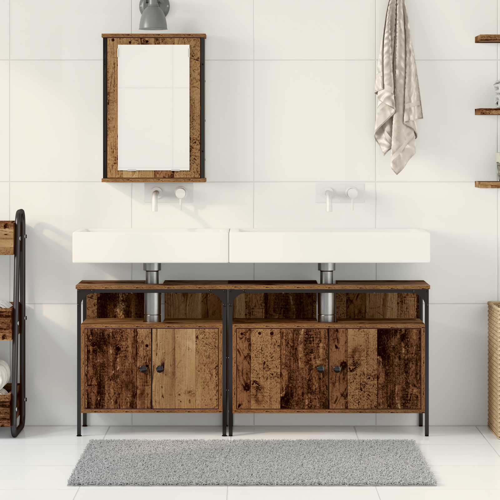 Bathroom Sink Cabinet with Built-in Basin Old Wood Engineered Wood - Image 4