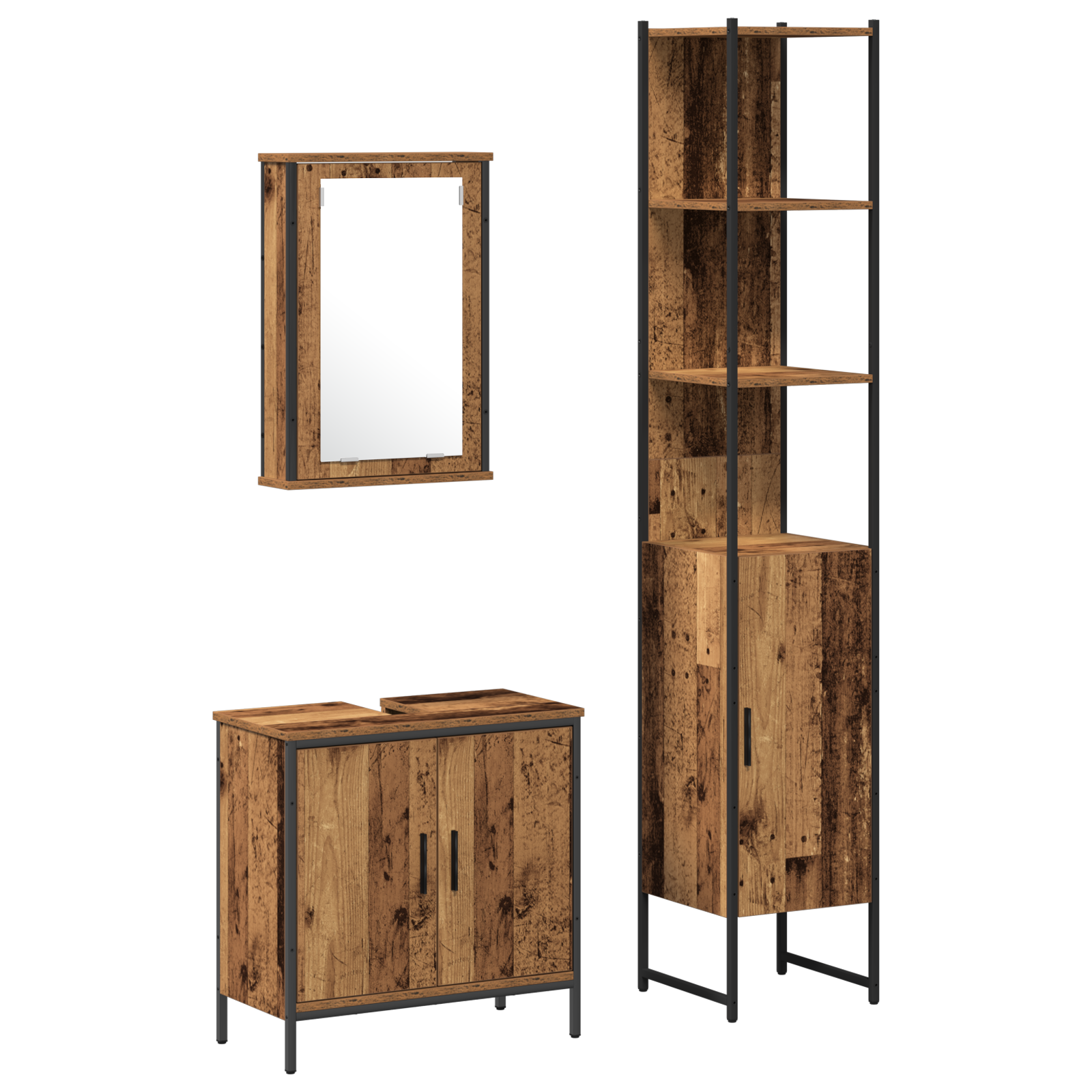 3 Piece Bathroom Furniture Set Old Wood Engineered Wood - Image 2