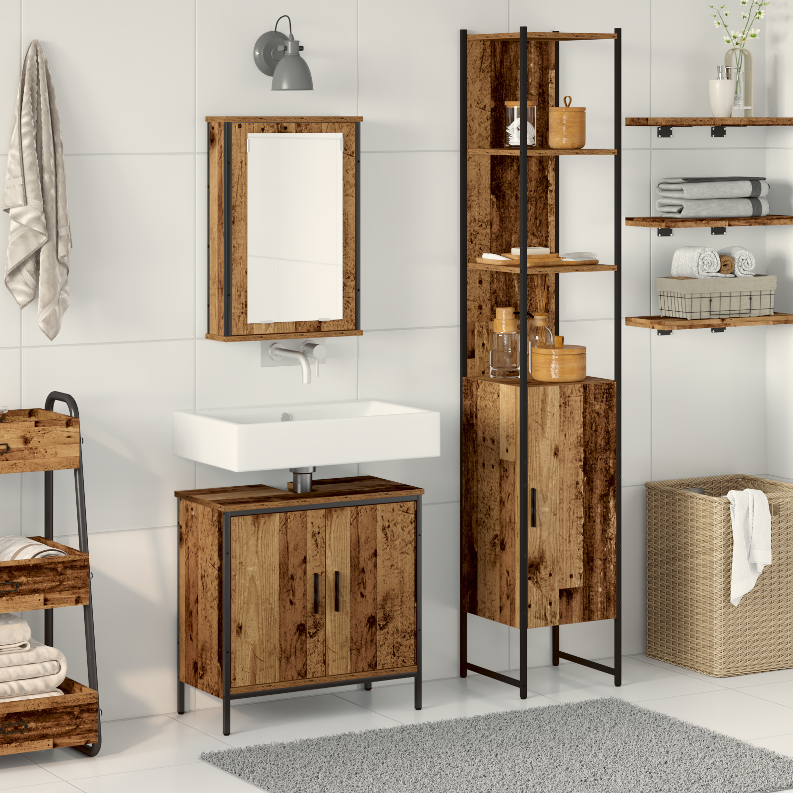 3 Piece Bathroom Furniture Set Old Wood Engineered Wood