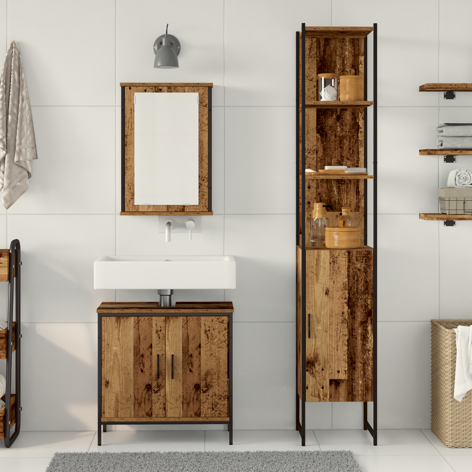 3 Piece Bathroom Furniture Set Old Wood Engineered Wood - Image 4