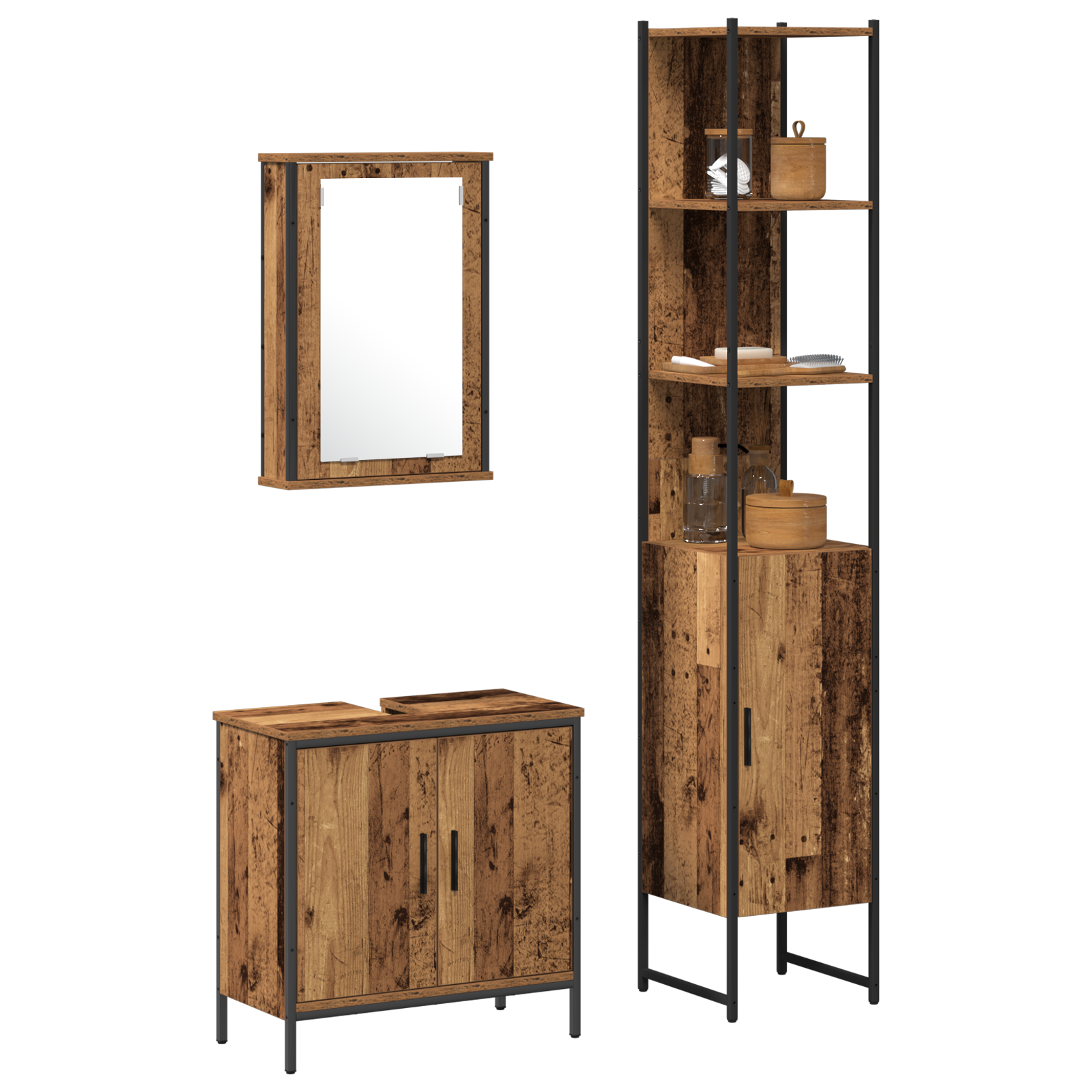 3 Piece Bathroom Furniture Set Old Wood Engineered Wood - Image 3