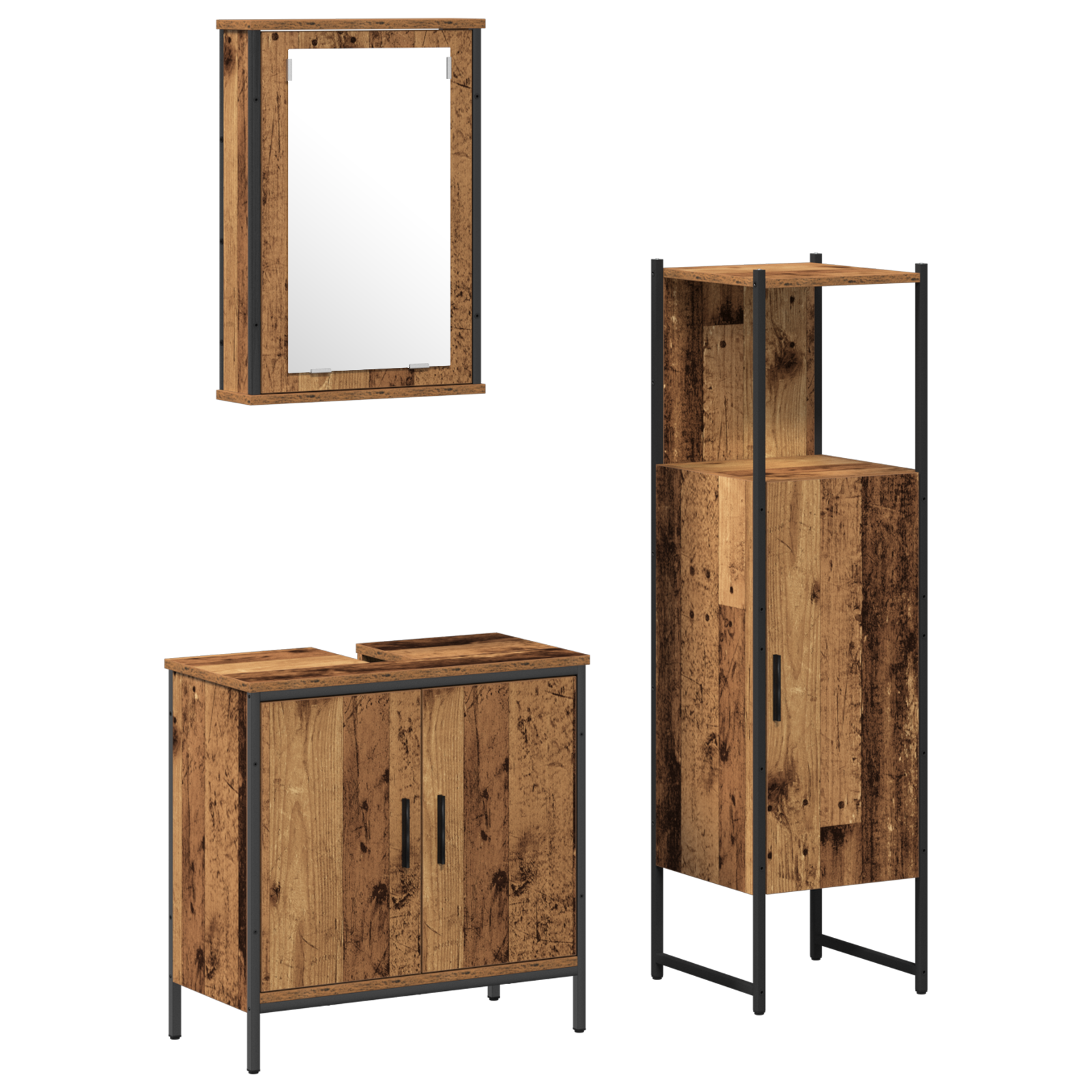 3 Piece Bathroom Furniture Set Old Wood Engineered Wood - Image 2